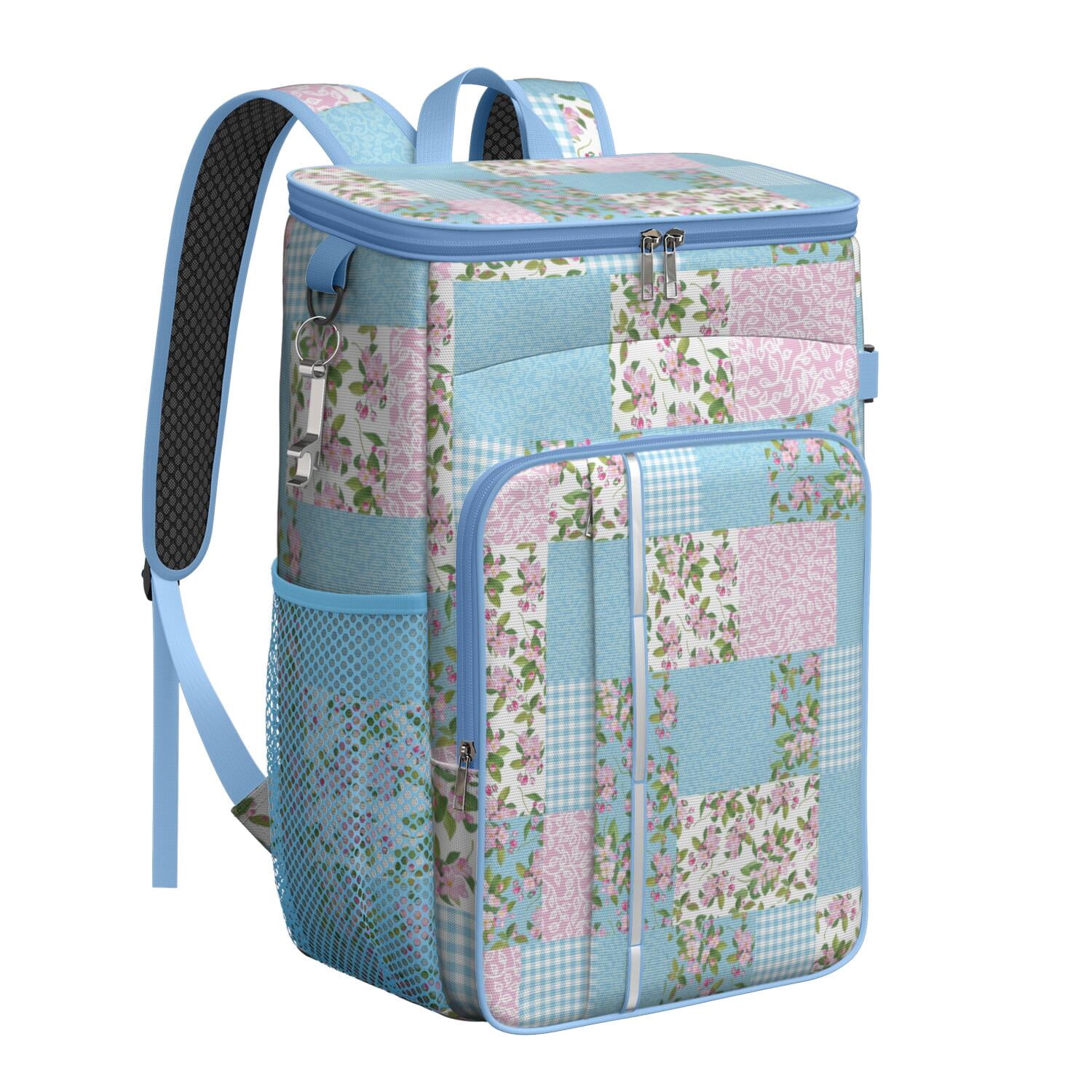 Travel Cooler Bag - Pioneer Flower Floral Print Pattern Camping Beer Cooler Backpack with Bottle Opener- Waterproof Insulated Picnic Backpacks - Cooler Bag for Beach