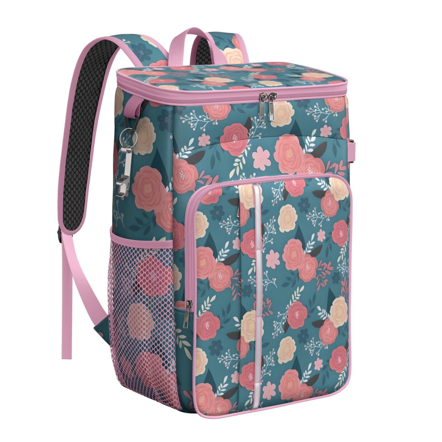 Travel Cooler Bag - Pioneer Flower Floral Print Pattern Camping Beer Cooler Backpack with Bottle Opener- Waterproof Insulated Picnic Backpacks - Cooler Bag for Beach