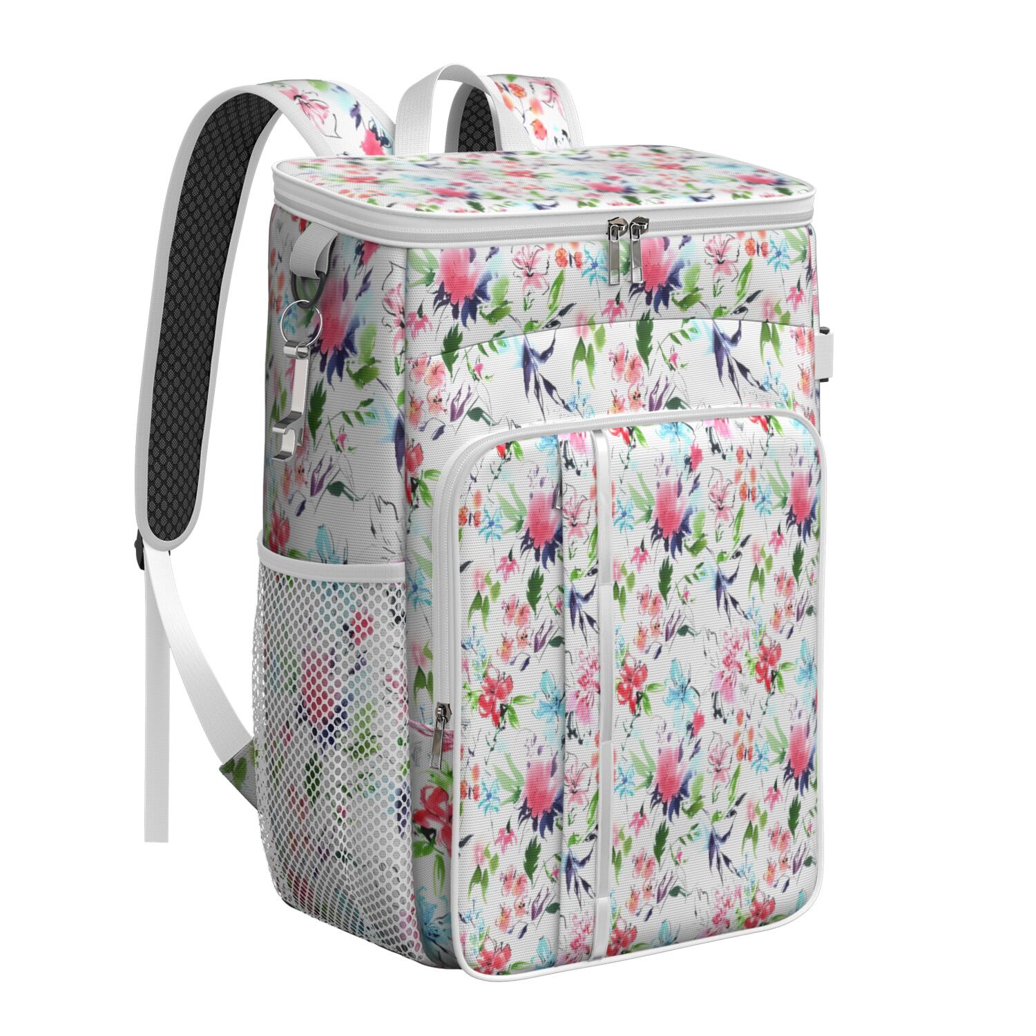 Travel Cooler Bag - Pioneer Flower Floral Print Pattern Camping Beer Cooler Backpack with Bottle Opener- Waterproof Insulated Picnic Backpacks - Cooler Bag for Beach