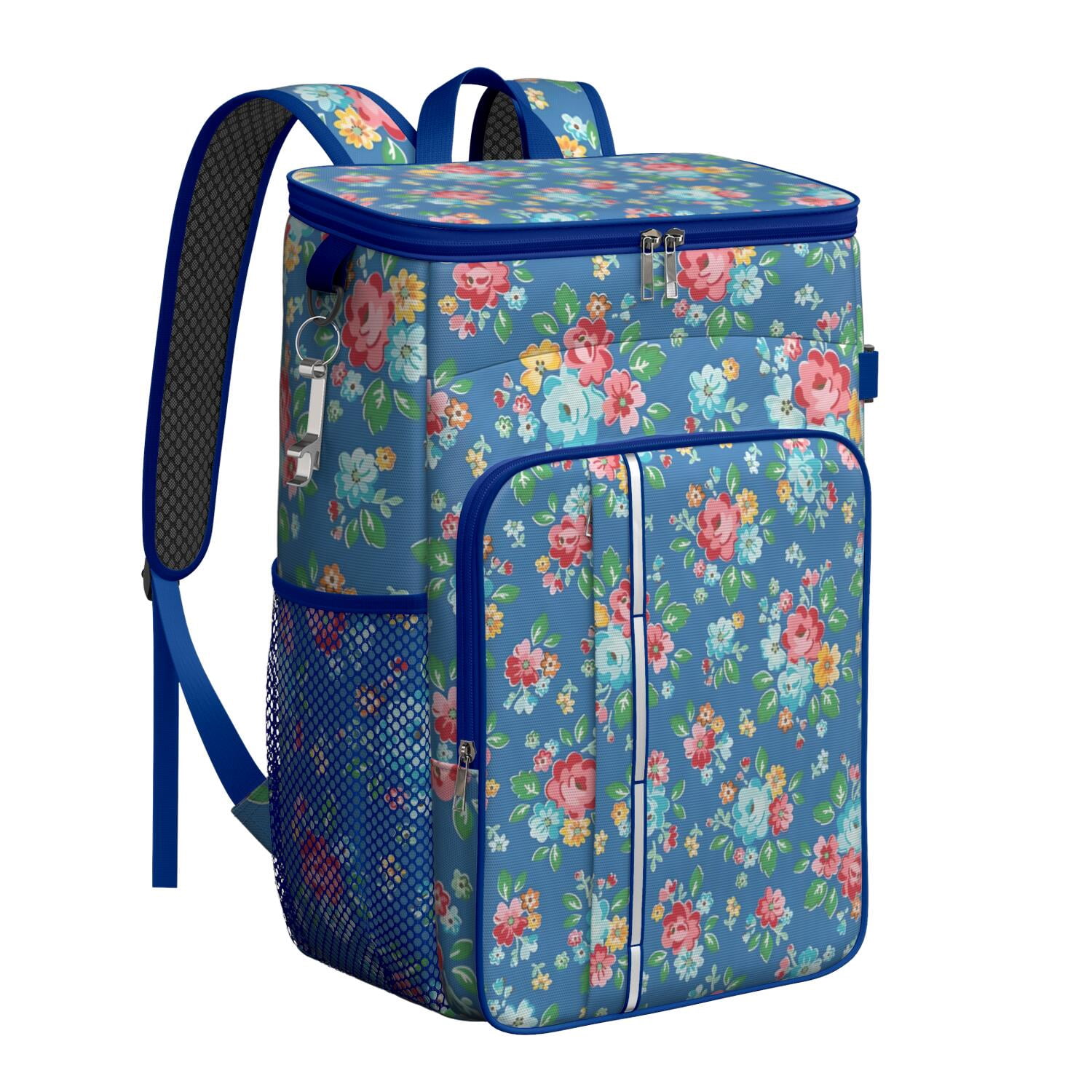 Travel Cooler Bag - Pioneer Flower Floral Print Pattern Camping Beer Cooler Backpack with Bottle Opener- Waterproof Insulated Picnic Backpacks - Cooler Bag for Beach