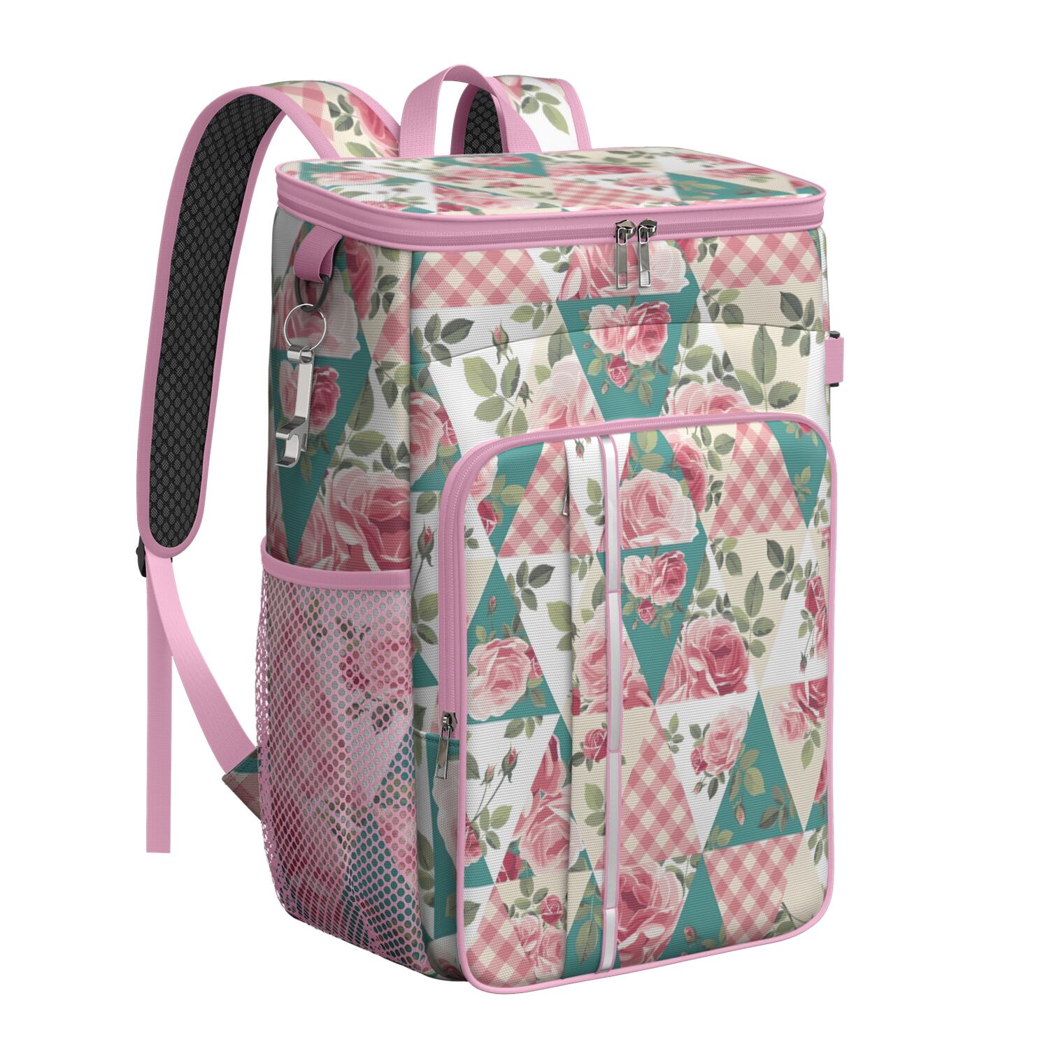 Travel Cooler Bag - Pioneer Flower Floral Print Pattern Camping Beer Cooler Backpack with Bottle Opener- Waterproof Insulated Picnic Backpacks - Cooler Bag for Beach