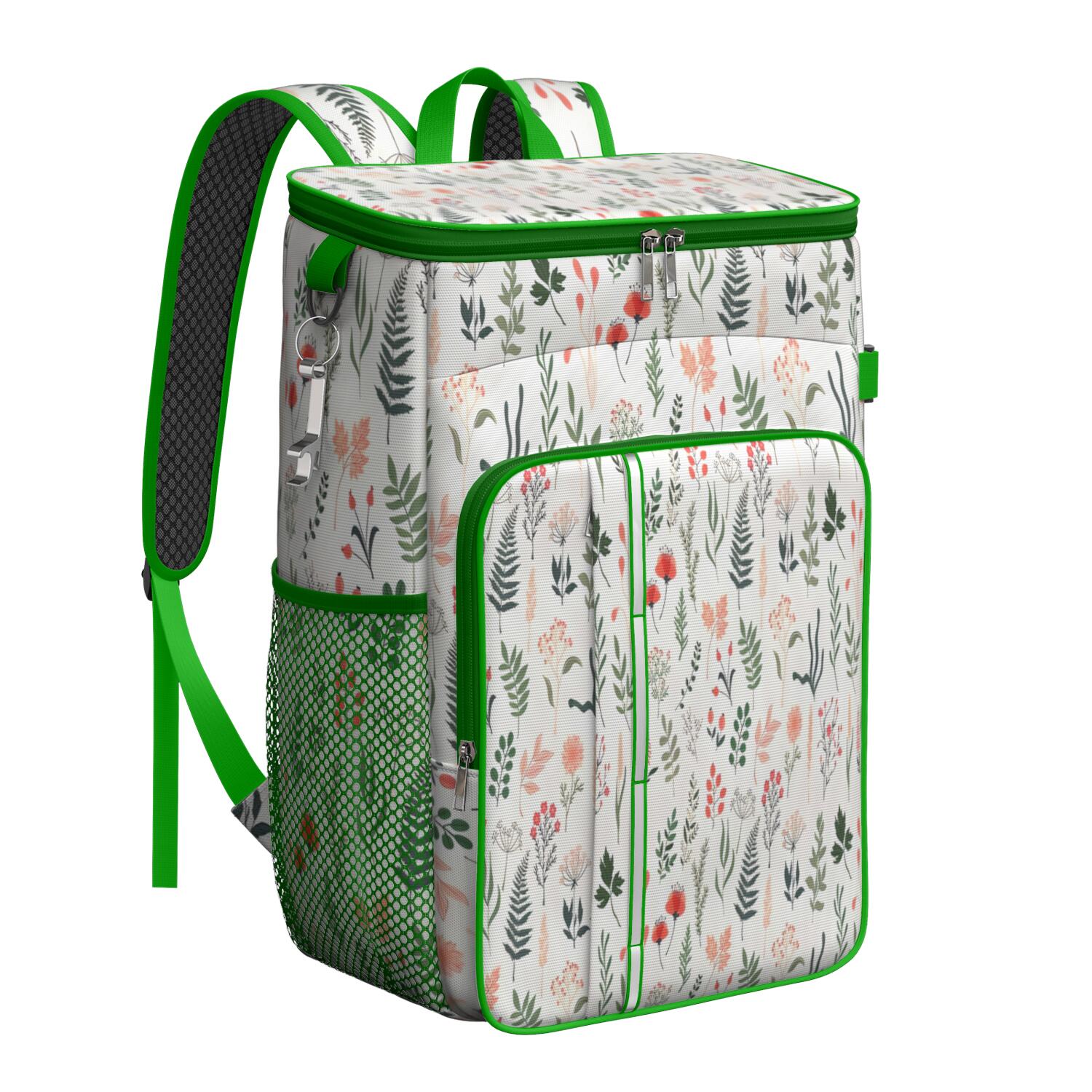 Travel Cooler Bag - Pioneer Flower Floral Print Pattern Camping Beer Cooler Backpack with Bottle Opener- Waterproof Insulated Picnic Backpacks - Cooler Bag for Beach