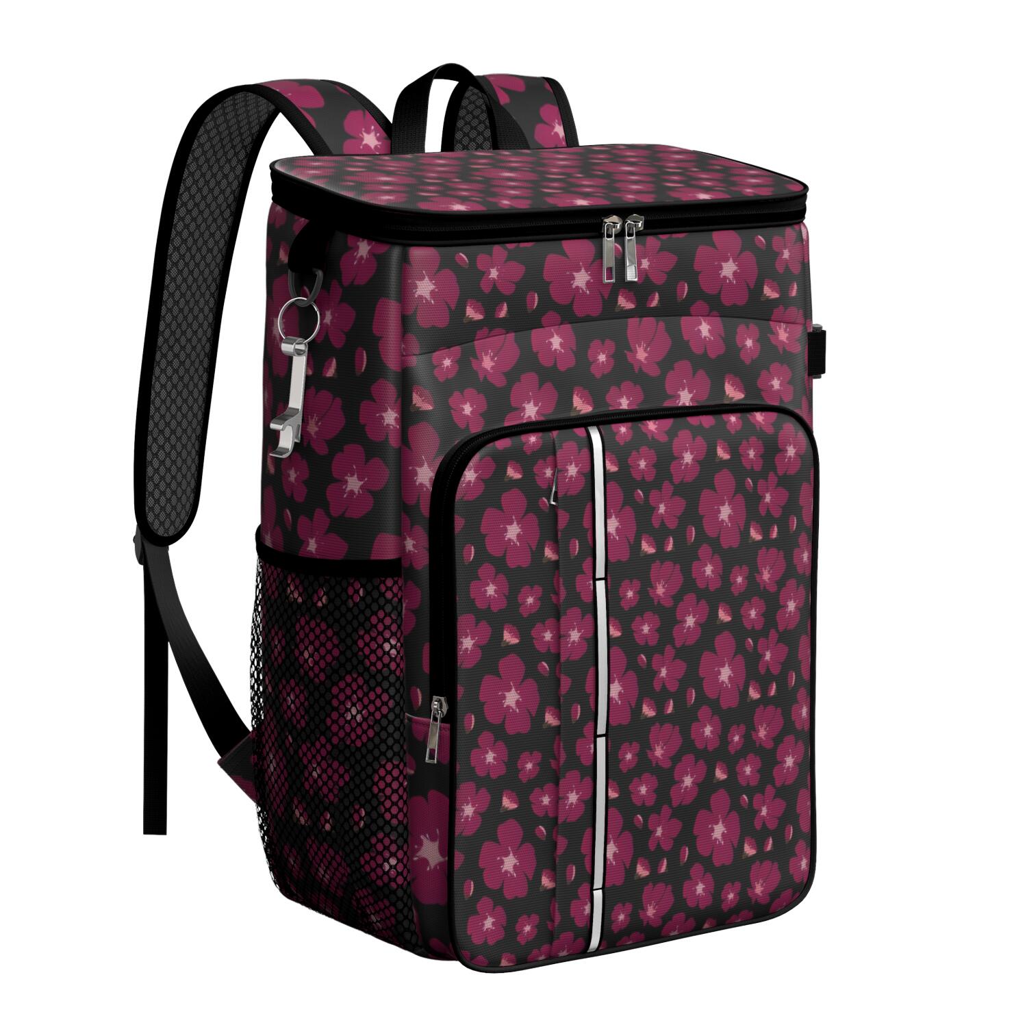Travel Cooler Bag - Pioneer Flower Floral Print Pattern Camping Beer Cooler Backpack with Bottle Opener- Waterproof Insulated Picnic Backpacks - Cooler Bag for Beach