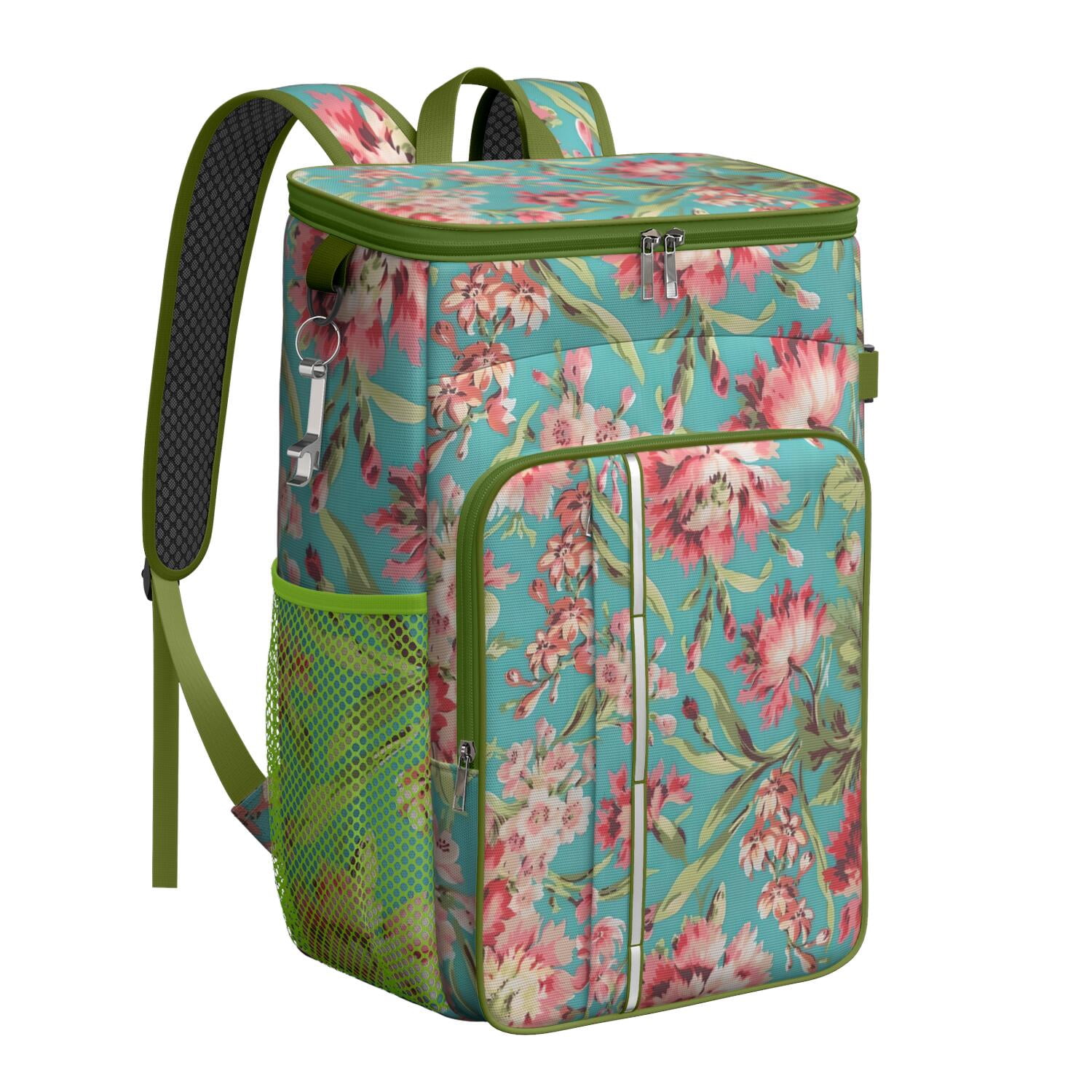 Travel Cooler Bag - Pioneer Flower Floral Print Pattern Camping Beer Cooler Backpack with Bottle Opener- Waterproof Insulated Picnic Backpacks - Cooler Bag for Beach