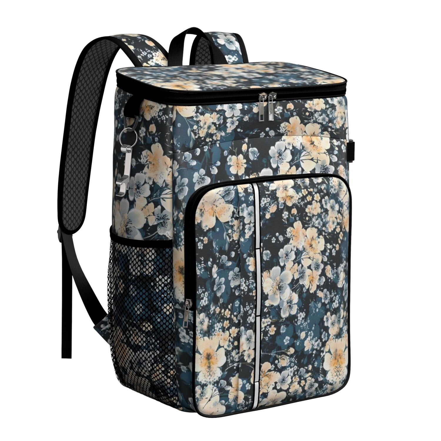Travel Cooler Bag - Pioneer Flower Floral Print Pattern Camping Beer Cooler Backpack with Bottle Opener- Waterproof Insulated Picnic Backpacks - Cooler Bag for Beach