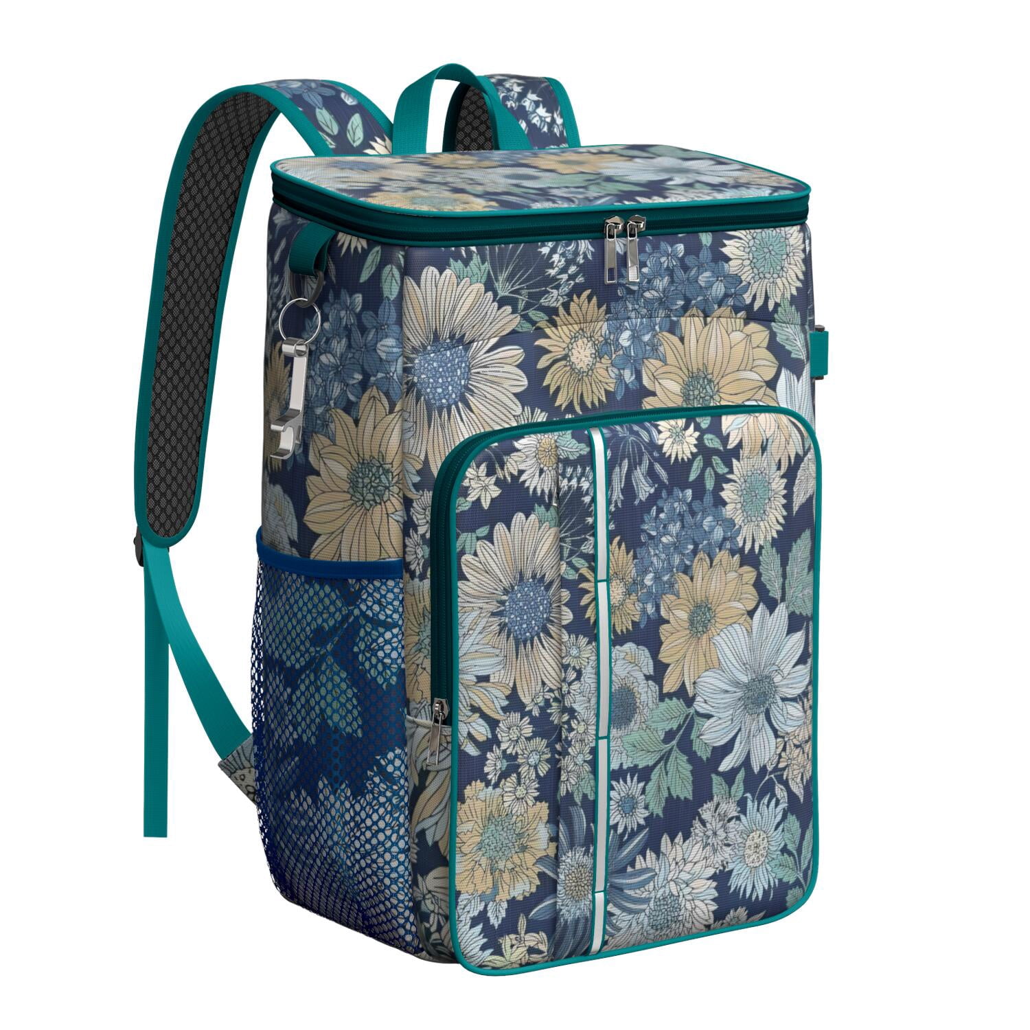 Travel Cooler Bag - Pioneer Flower Floral Print Pattern Camping Beer Cooler Backpack with Bottle Opener- Waterproof Insulated Picnic Backpacks - Cooler Bag for Beach