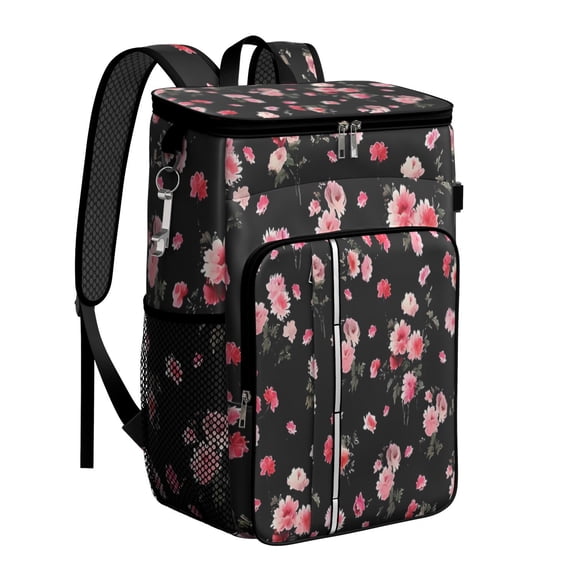 Travel Cooler Bag - Pioneer Flower Floral Print Pattern Camping Beer Cooler Backpack with Bottle Opener- Waterproof Insulated Picnic Backpacks - Cooler Bag for Beach