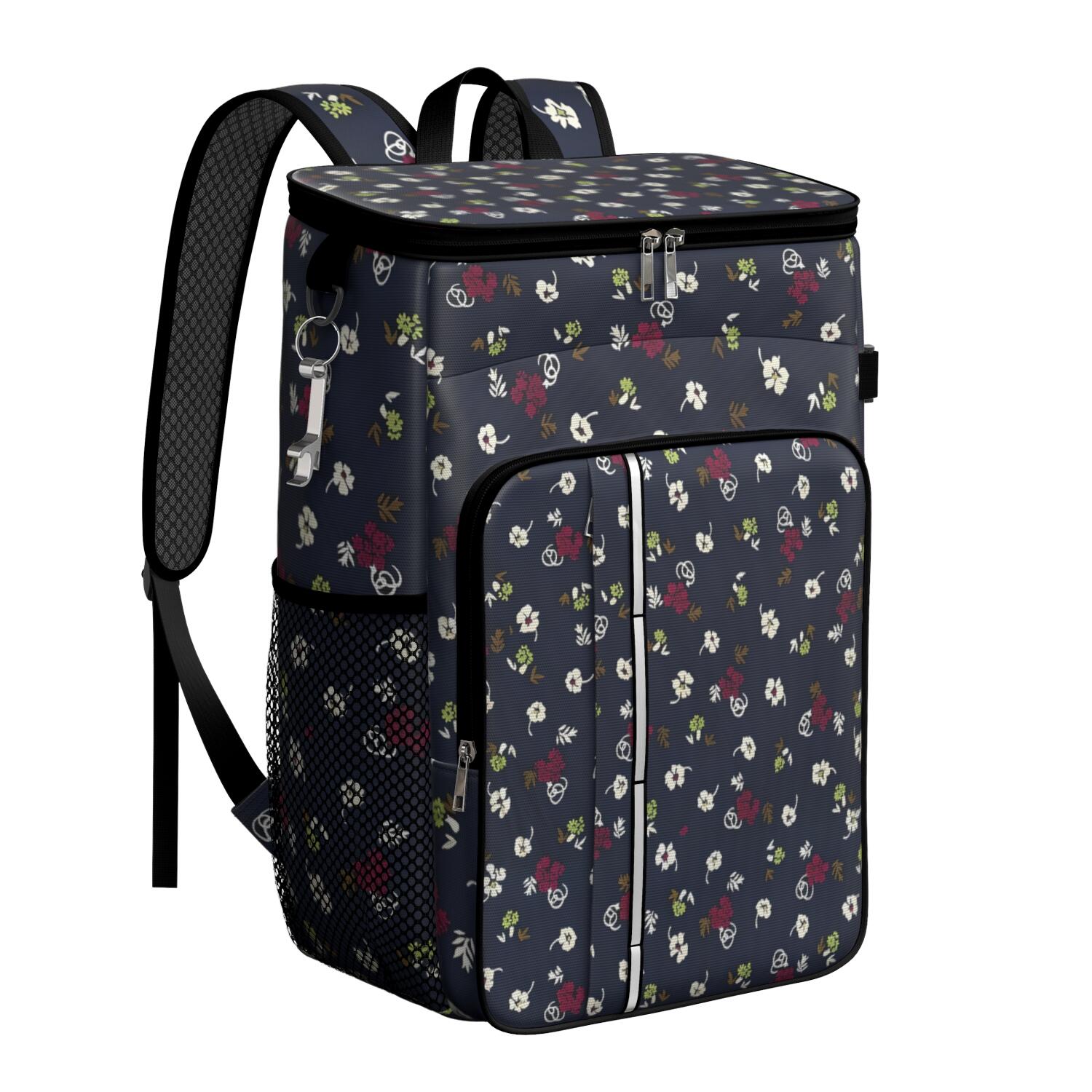 Travel Cooler Bag - Pioneer Flower Floral Print Pattern Camping Beer Cooler Backpack with Bottle Opener- Waterproof Insulated Picnic Backpacks - Cooler Bag for Beach