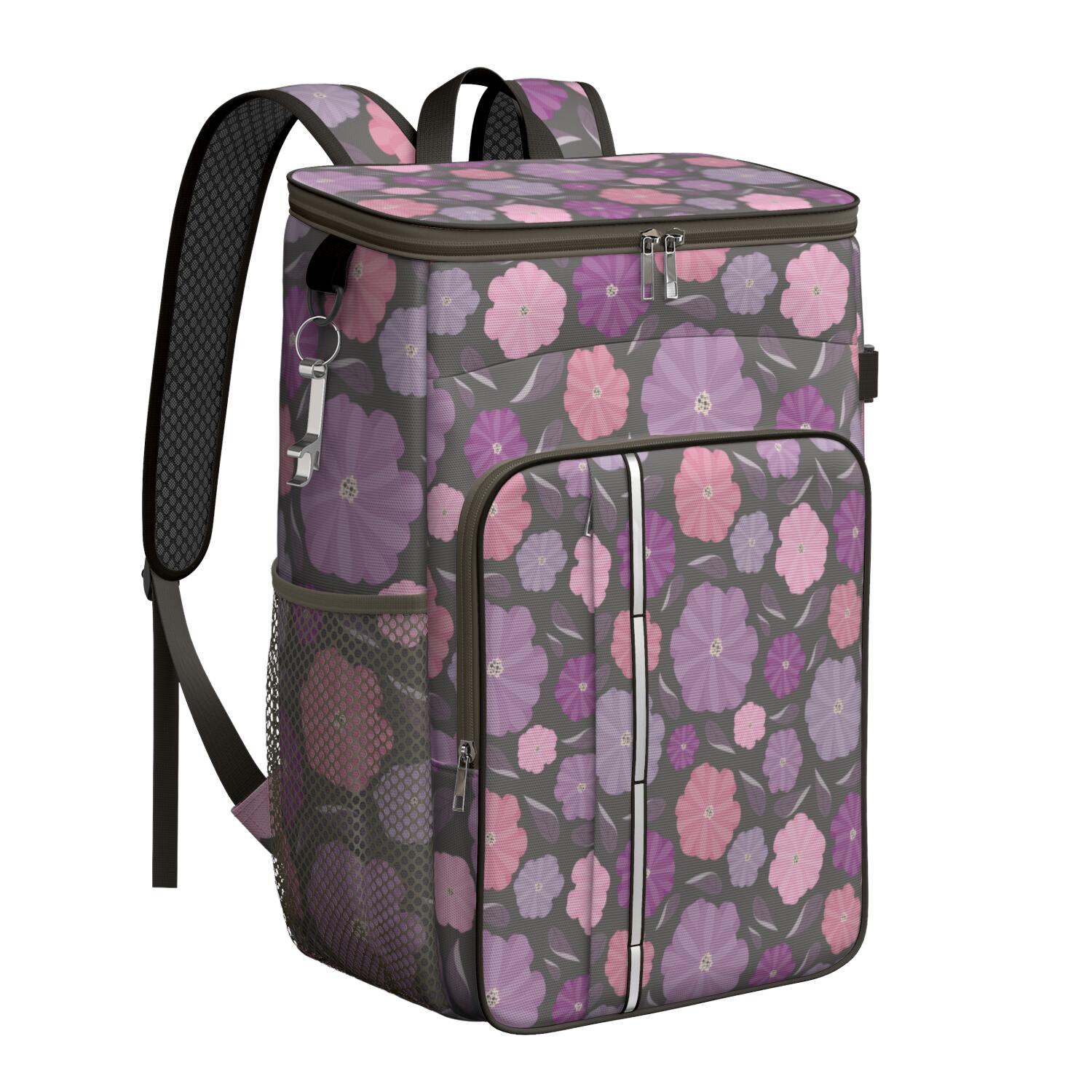 Travel Cooler Bag - Pioneer Flower Floral Print Pattern Camping Beer Cooler Backpack with Bottle Opener- Waterproof Insulated Picnic Backpacks - Cooler Bag for Beach