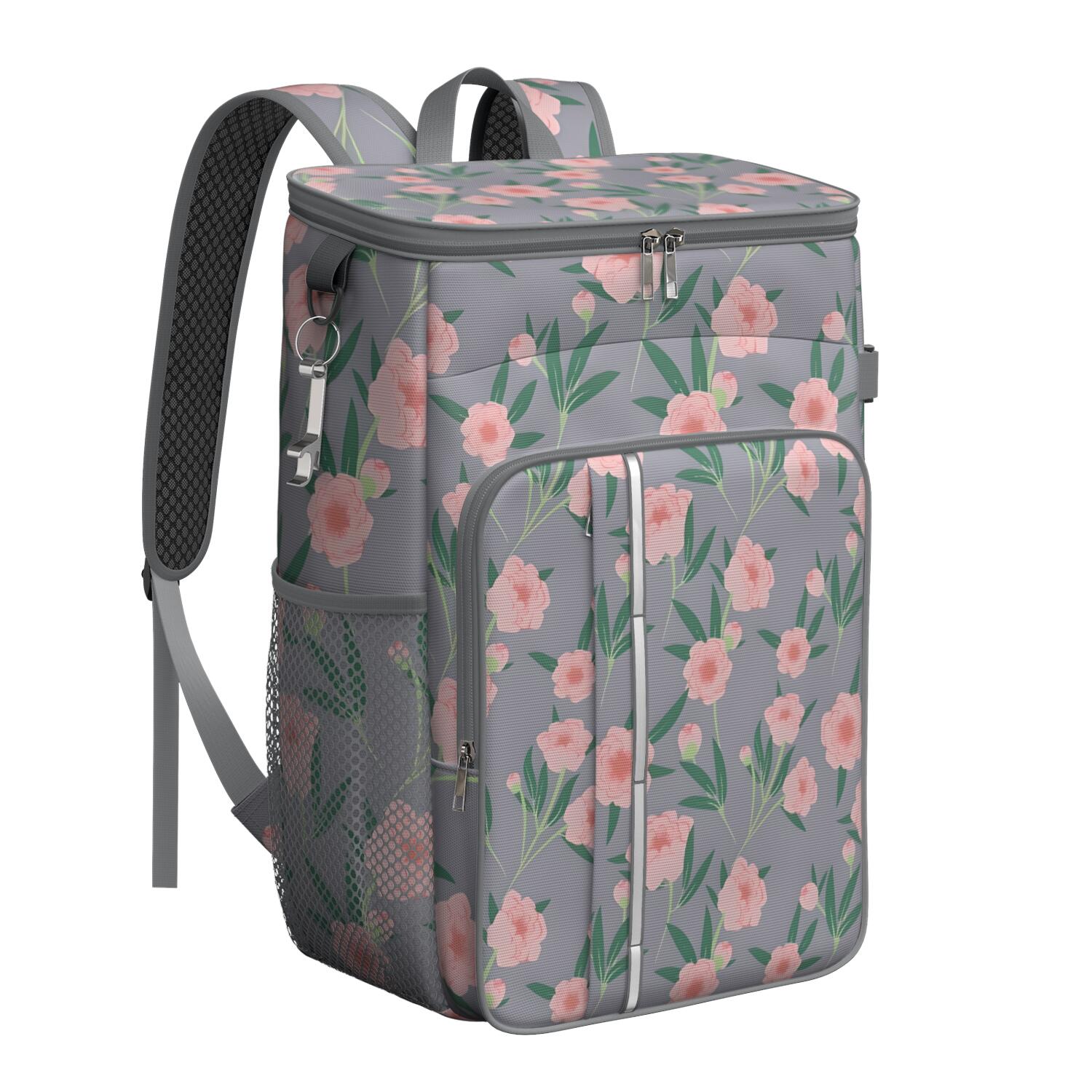 Travel Cooler Bag - Pioneer Flower Floral Print Pattern Camping Beer Cooler Backpack with Bottle Opener- Waterproof Insulated Picnic Backpacks - Cooler Bag for Beach