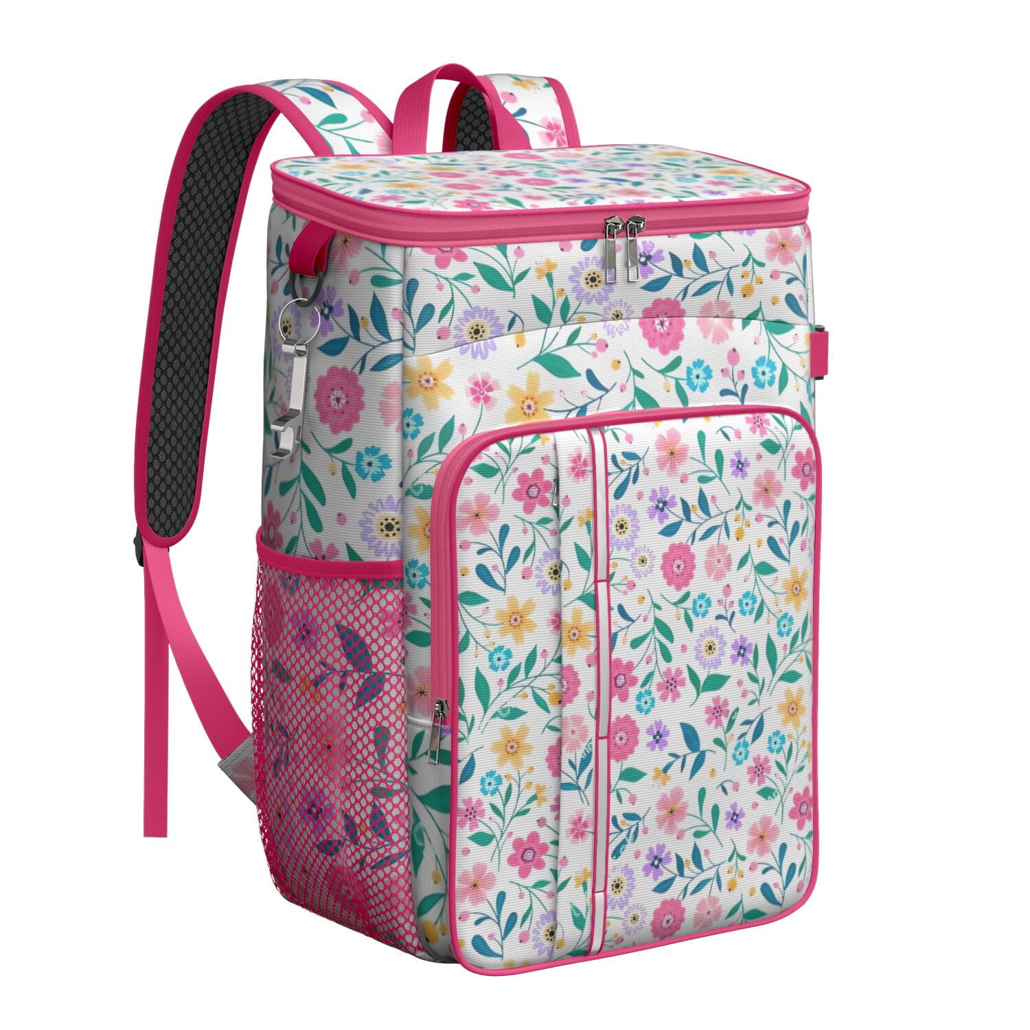 Travel Cooler Bag - Pioneer Flower Floral Print Pattern Camping Beer Cooler Backpack with Bottle Opener- Waterproof Insulated Picnic Backpacks - Cooler Bag for Beach