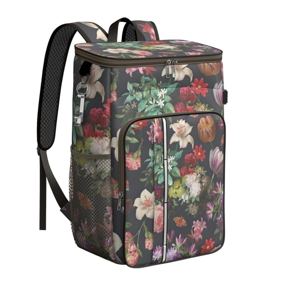 Travel Cooler Bag - Pioneer Flower Floral Print Pattern Camping Beer Cooler Backpack with Bottle Opener- Waterproof Insulated Picnic Backpacks - Cooler Bag for Beach