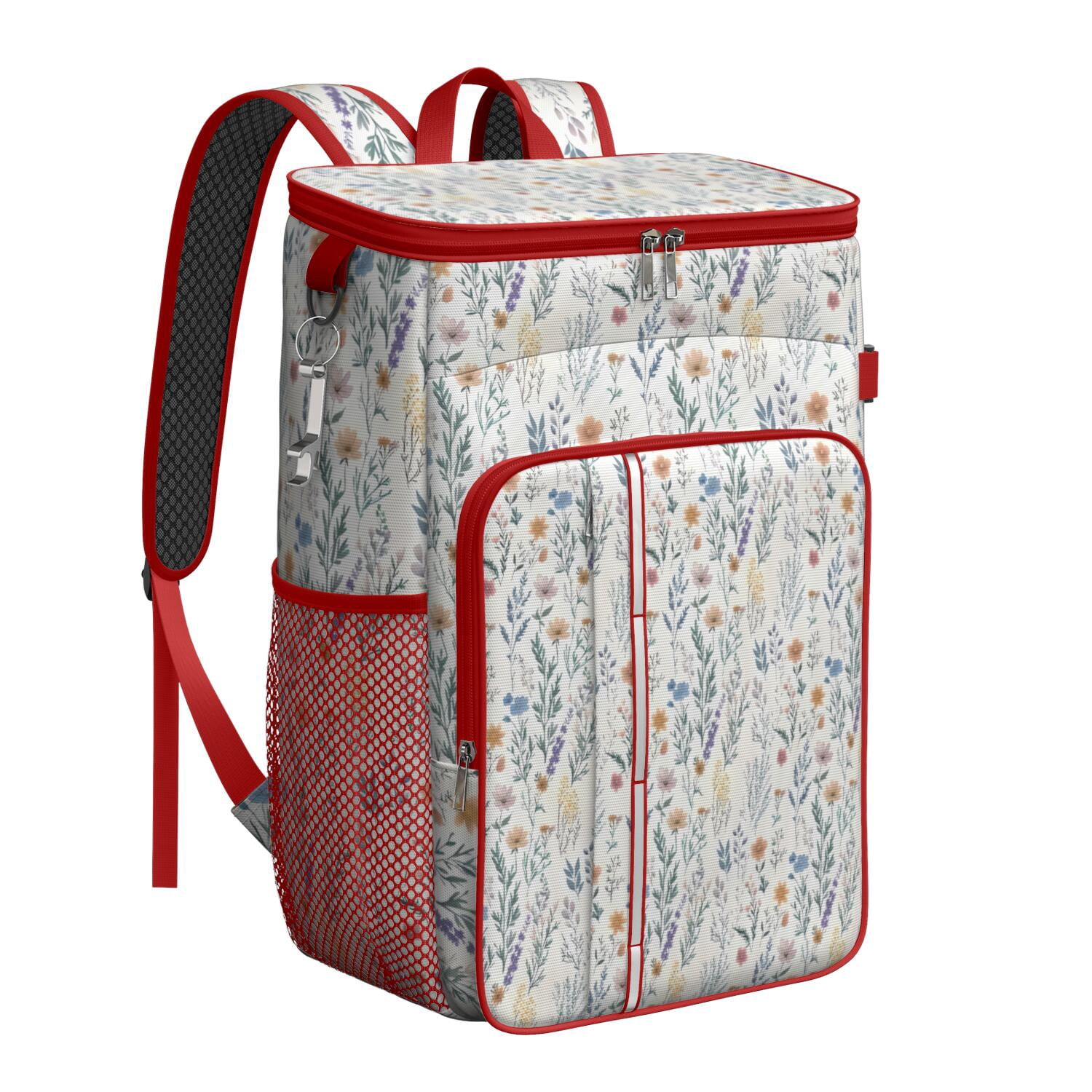 Travel Cooler Bag - Pioneer Flower Floral Print Pattern Camping Beer Cooler Backpack with Bottle Opener- Waterproof Insulated Picnic Backpacks - Cooler Bag for Beach