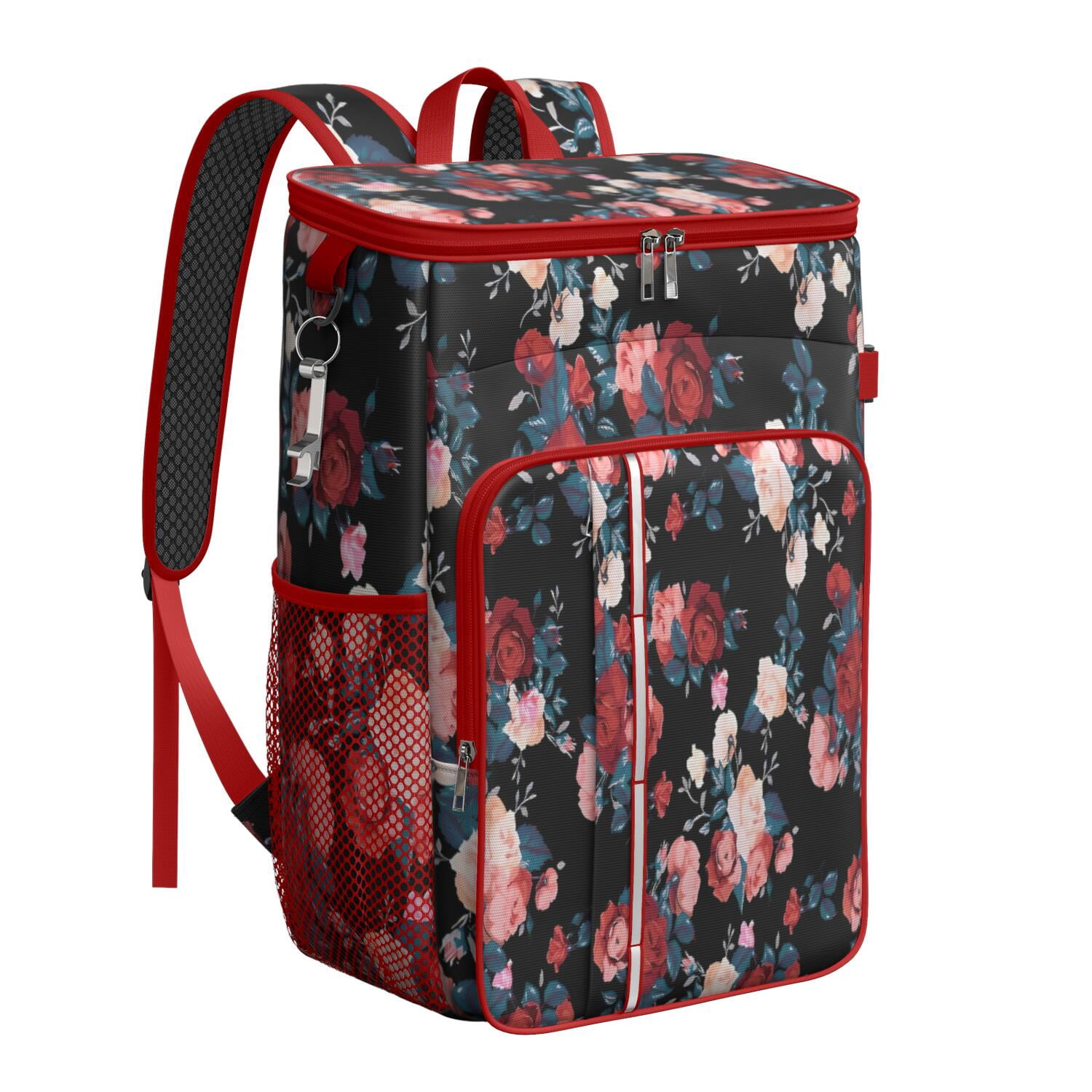 Travel Cooler Bag - Pioneer Flower Floral Print Pattern Camping Beer Cooler Backpack with Bottle Opener- Waterproof Insulated Picnic Backpacks - Cooler Bag for Beach