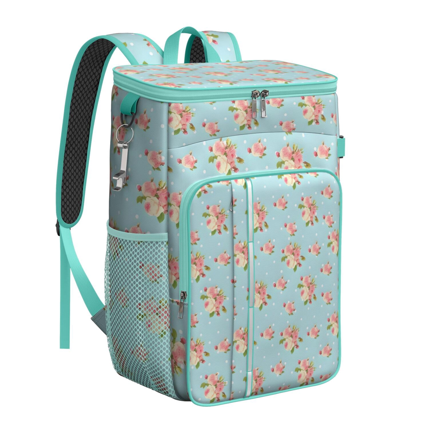 Travel Cooler Bag - Pioneer Flower Floral Print Pattern Camping Beer Cooler Backpack with Bottle Opener- Waterproof Insulated Picnic Backpacks - Cooler Bag for Beach