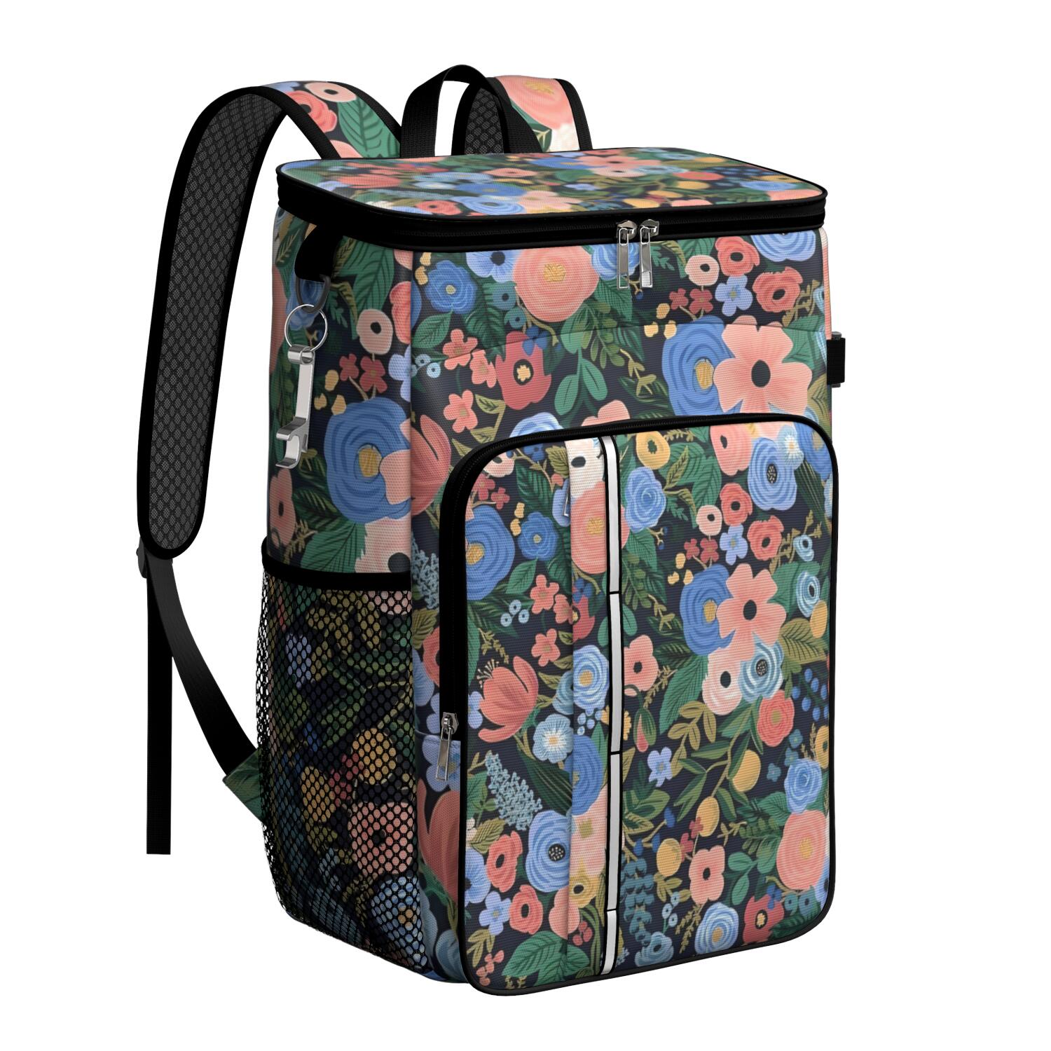 Travel Cooler Bag - Pioneer Flower Floral Print Pattern Camping Beer Cooler Backpack with Bottle Opener- Waterproof Insulated Picnic Backpacks - Cooler Bag for Beach