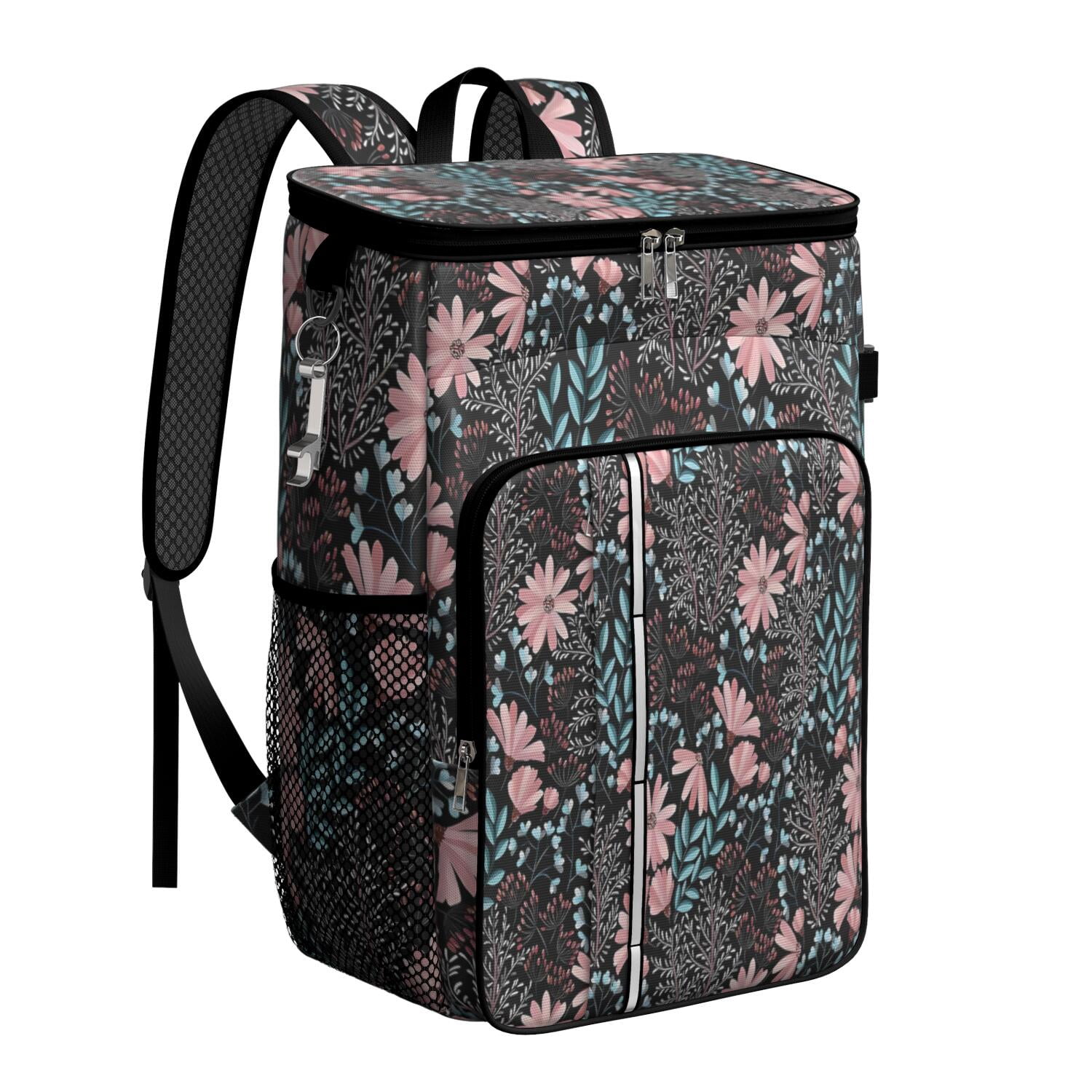 Travel Cooler Bag - Pioneer Flower Floral Print Pattern Camping Beer Cooler Backpack with Bottle Opener- Waterproof Insulated Picnic Backpacks - Cooler Bag for Beach