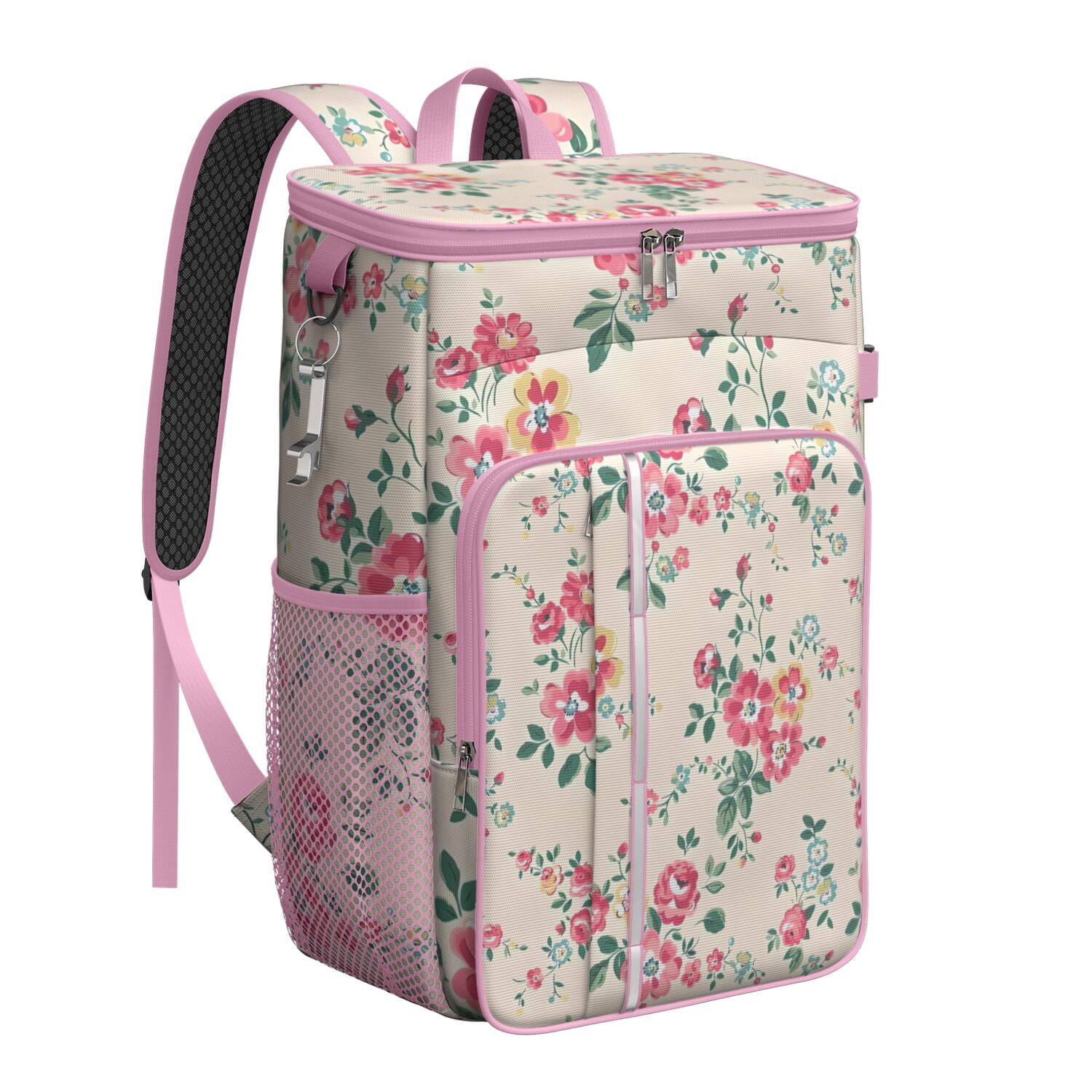 Travel Cooler Bag - Pioneer Flower Floral Print Pattern Camping Beer Cooler Backpack with Bottle Opener- Waterproof Insulated Picnic Backpacks - Cooler Bag for Beach