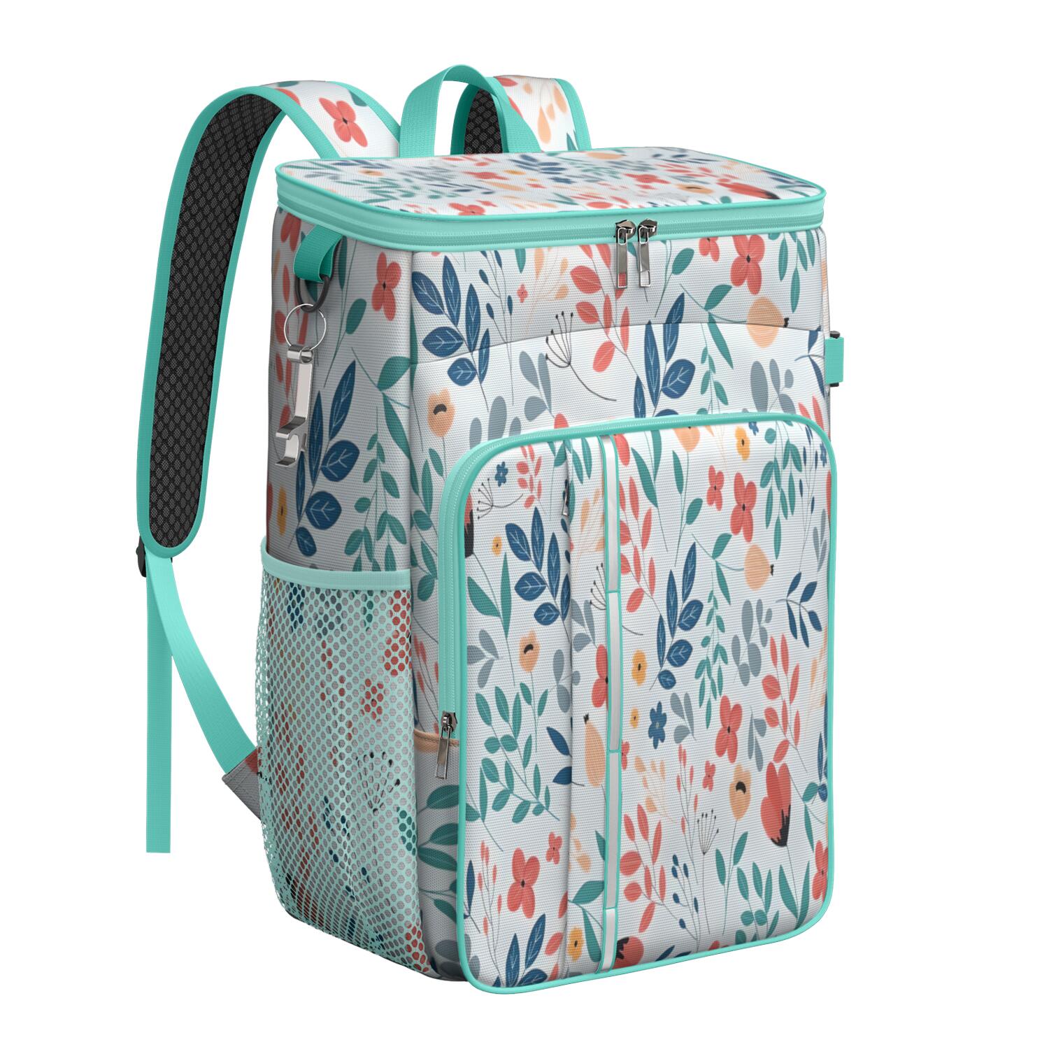 Travel Cooler Bag - Pioneer Flower Floral Print Pattern Camping Beer Cooler Backpack with Bottle Opener- Waterproof Insulated Picnic Backpacks - Cooler Bag for Beach
