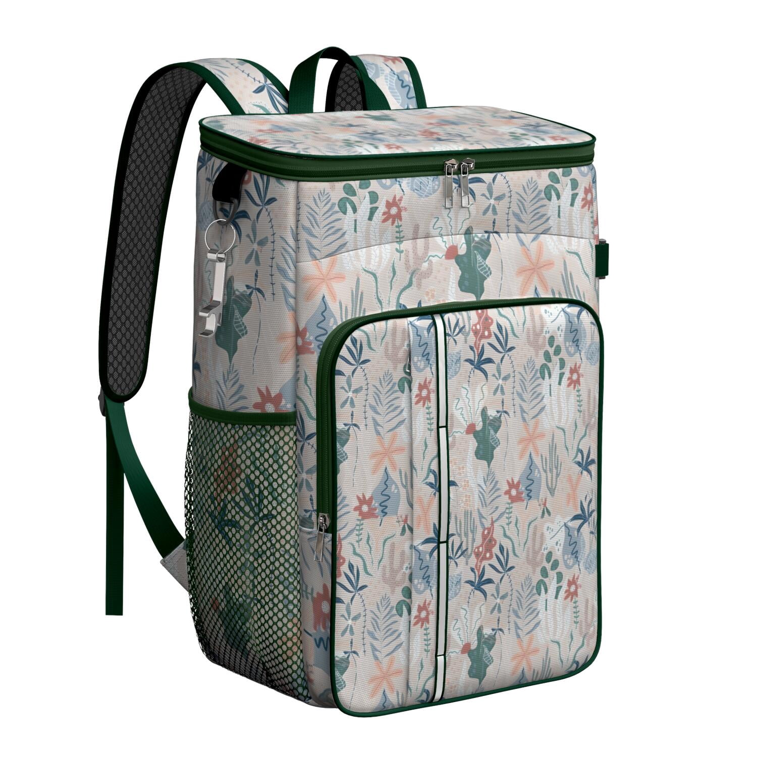 Travel Cooler Bag - Pioneer Flower Floral Print Pattern Camping Beer Cooler Backpack with Bottle Opener- Waterproof Insulated Picnic Backpacks - Cooler Bag for Beach