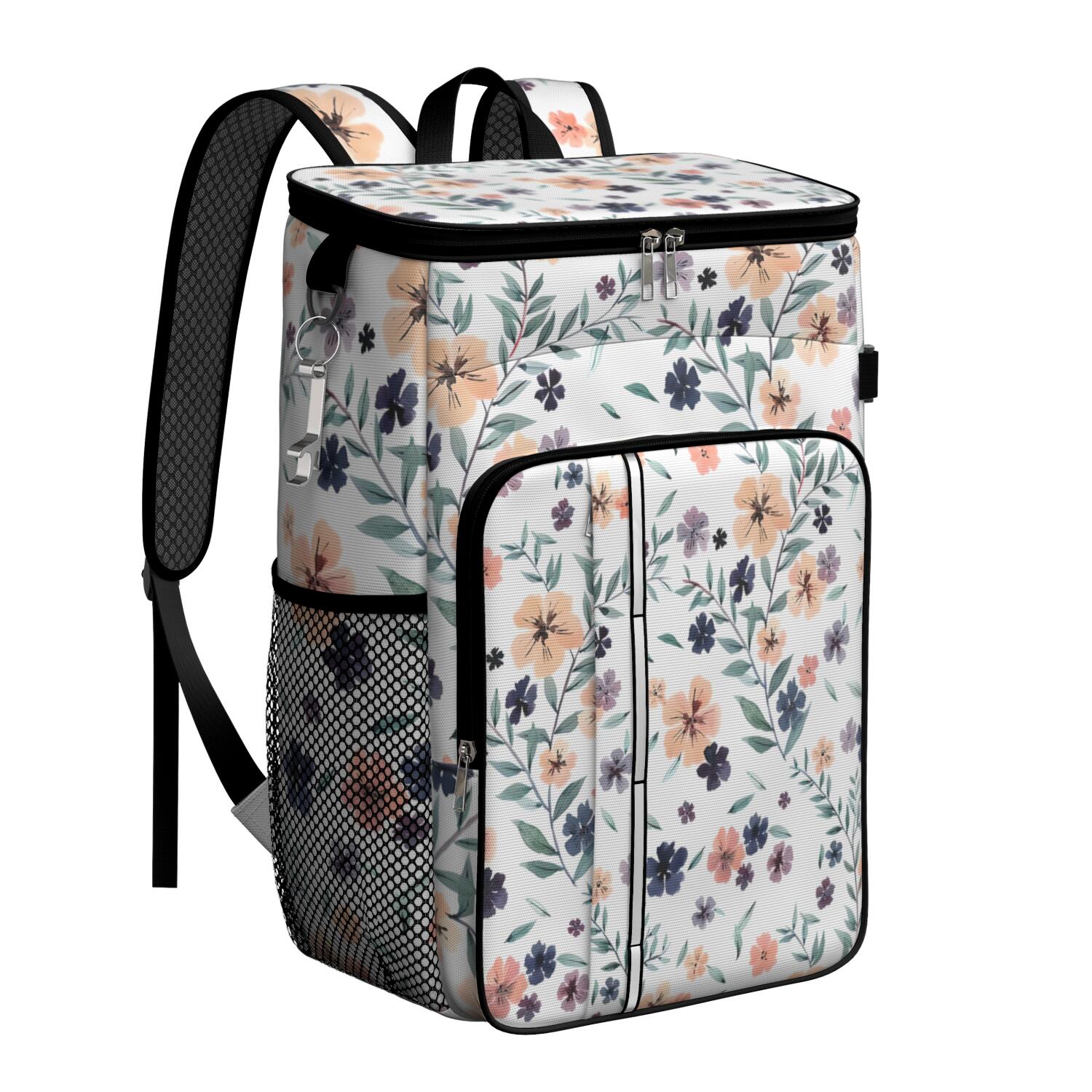 Travel Cooler Bag - Pioneer Flower Floral Print Pattern Camping Beer Cooler Backpack with Bottle Opener- Waterproof Insulated Picnic Backpacks - Cooler Bag for Beach