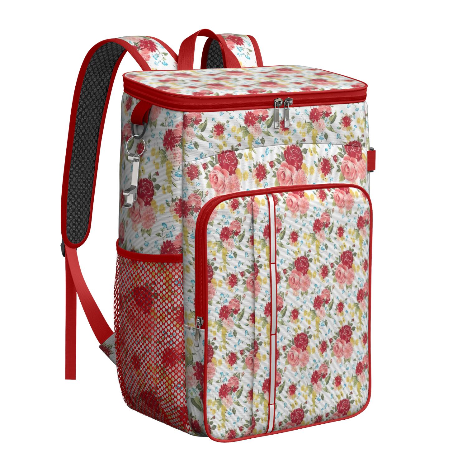 Travel Cooler Bag - Pioneer Flower Floral Print Pattern Camping Beer Cooler Backpack with Bottle Opener- Waterproof Insulated Picnic Backpacks - Cooler Bag for Beach
