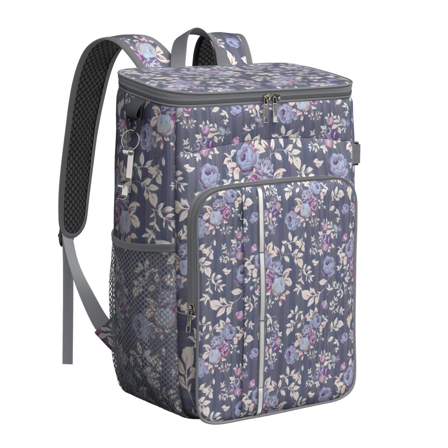 Travel Cooler Bag - Pioneer Flower Floral Print Pattern Camping Beer Cooler Backpack with Bottle Opener- Waterproof Insulated Picnic Backpacks - Cooler Bag for Beach