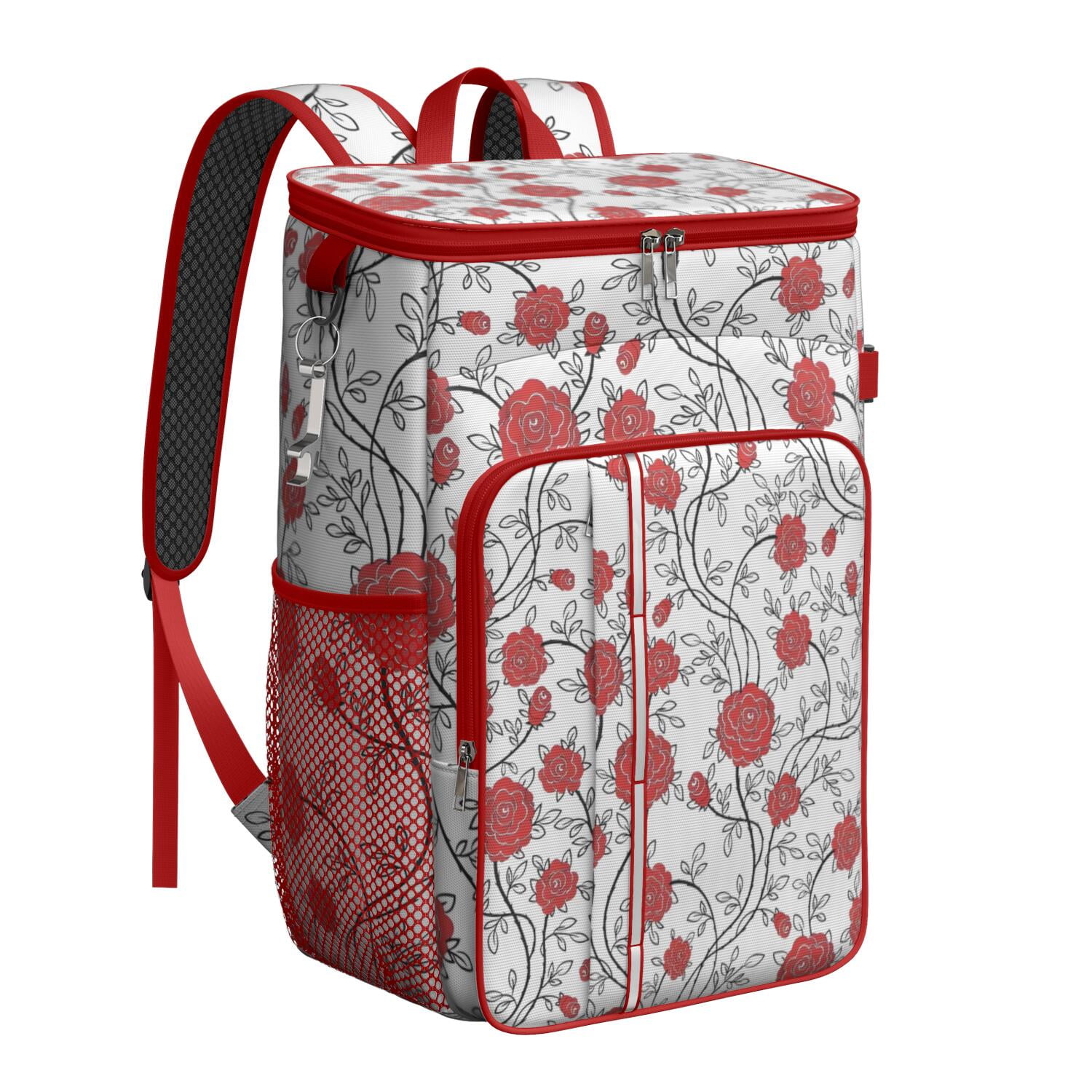 Travel Cooler Bag - Pioneer Flower Floral Print Pattern Camping Beer Cooler Backpack with Bottle Opener- Waterproof Insulated Picnic Backpacks - Cooler Bag for Beach