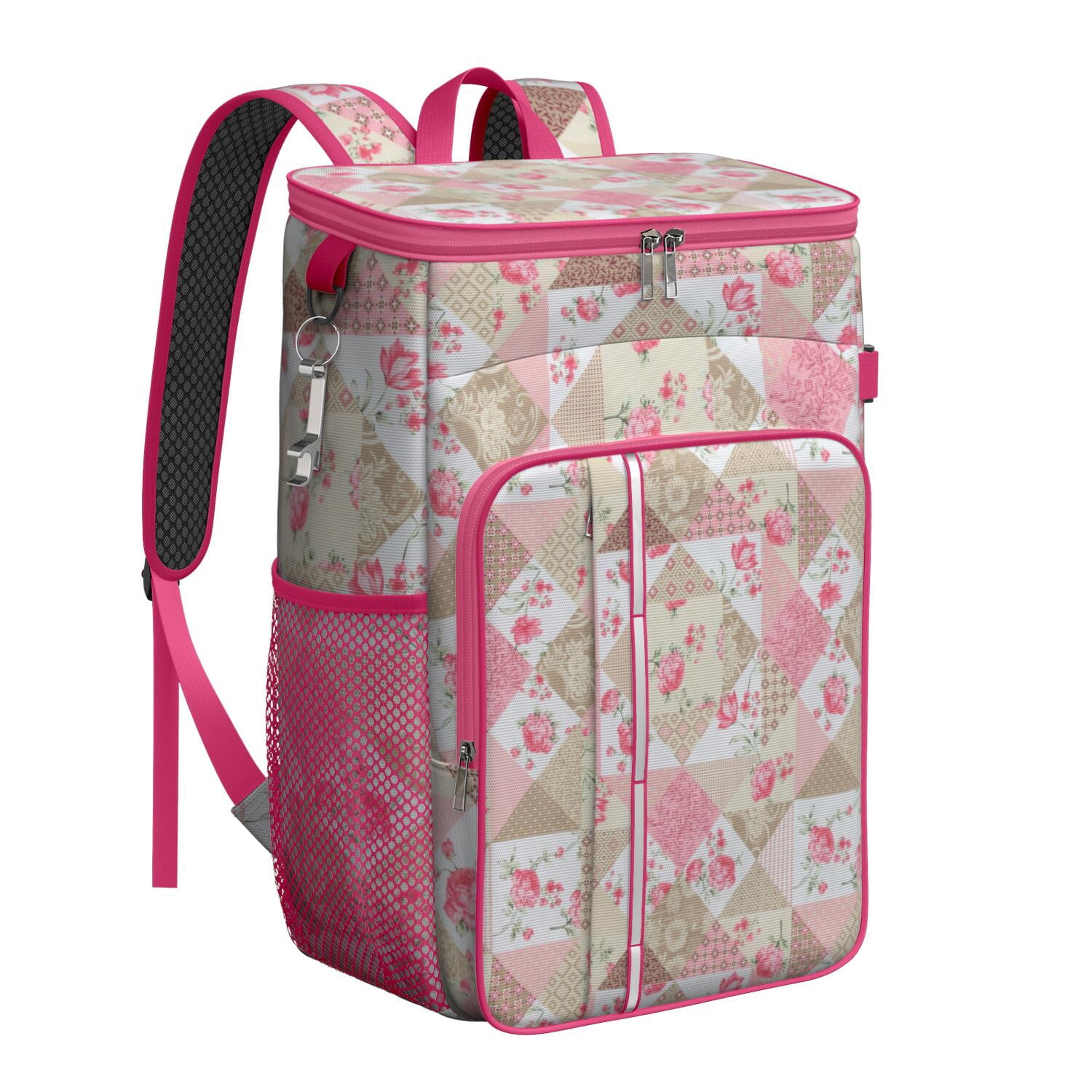 Travel Cooler Bag - Pioneer Flower Floral Print Pattern Camping Beer Cooler Backpack with Bottle Opener- Waterproof Insulated Picnic Backpacks - Cooler Bag for Beach