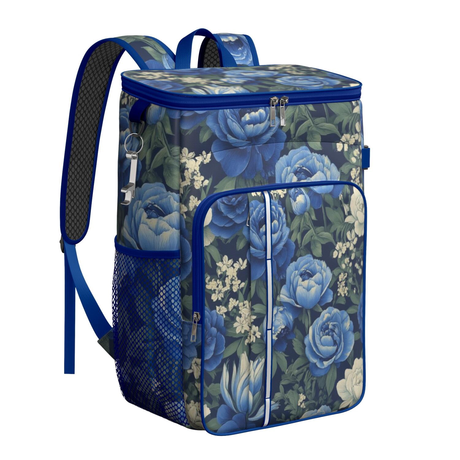 Travel Cooler Bag - Pioneer Flower Floral Print Pattern Camping Beer Cooler Backpack with Bottle Opener- Waterproof Insulated Picnic Backpacks - Cooler Bag for Beach