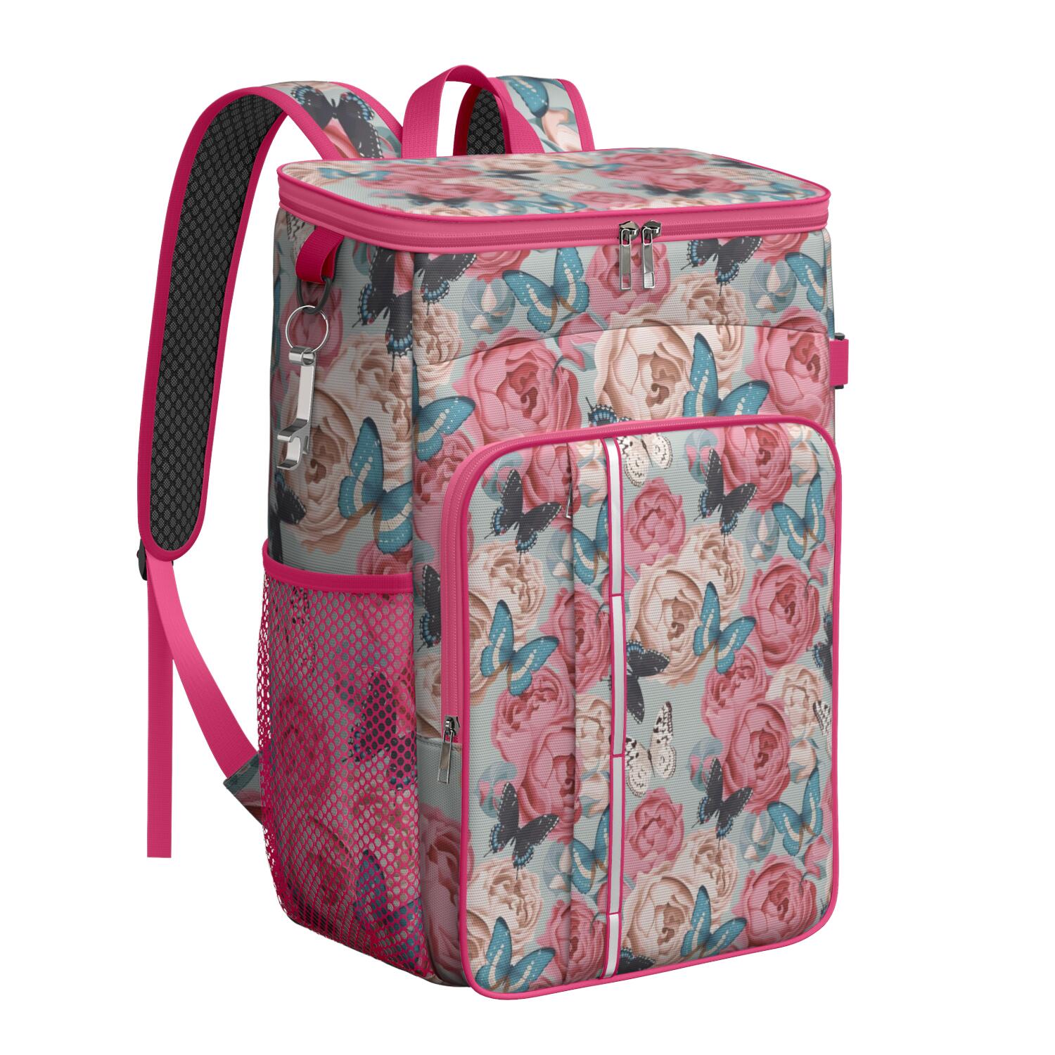 Travel Cooler Bag - Pioneer Flower Floral Print Pattern Camping Beer Cooler Backpack with Bottle Opener- Waterproof Insulated Picnic Backpacks - Cooler Bag for Beach