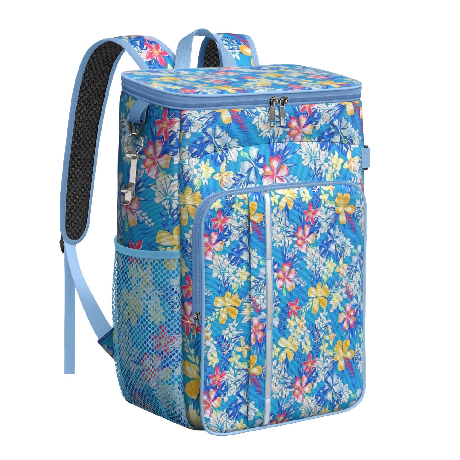 Travel Cooler Bag - Pioneer Flower Floral Print Pattern Camping Beer Cooler Backpack with Bottle Opener- Waterproof Insulated Picnic Backpacks - Cooler Bag for Beach