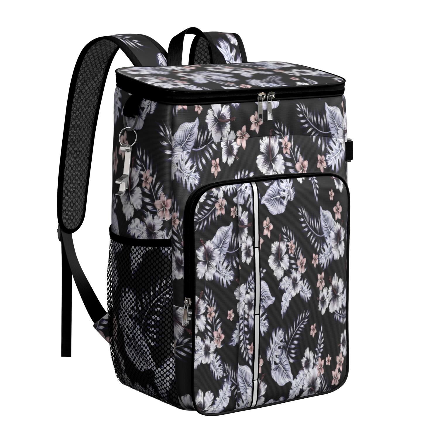 Travel Cooler Bag - Pioneer Flower Floral Print Pattern Camping Beer Cooler Backpack with Bottle Opener- Waterproof Insulated Picnic Backpacks - Cooler Bag for Beach