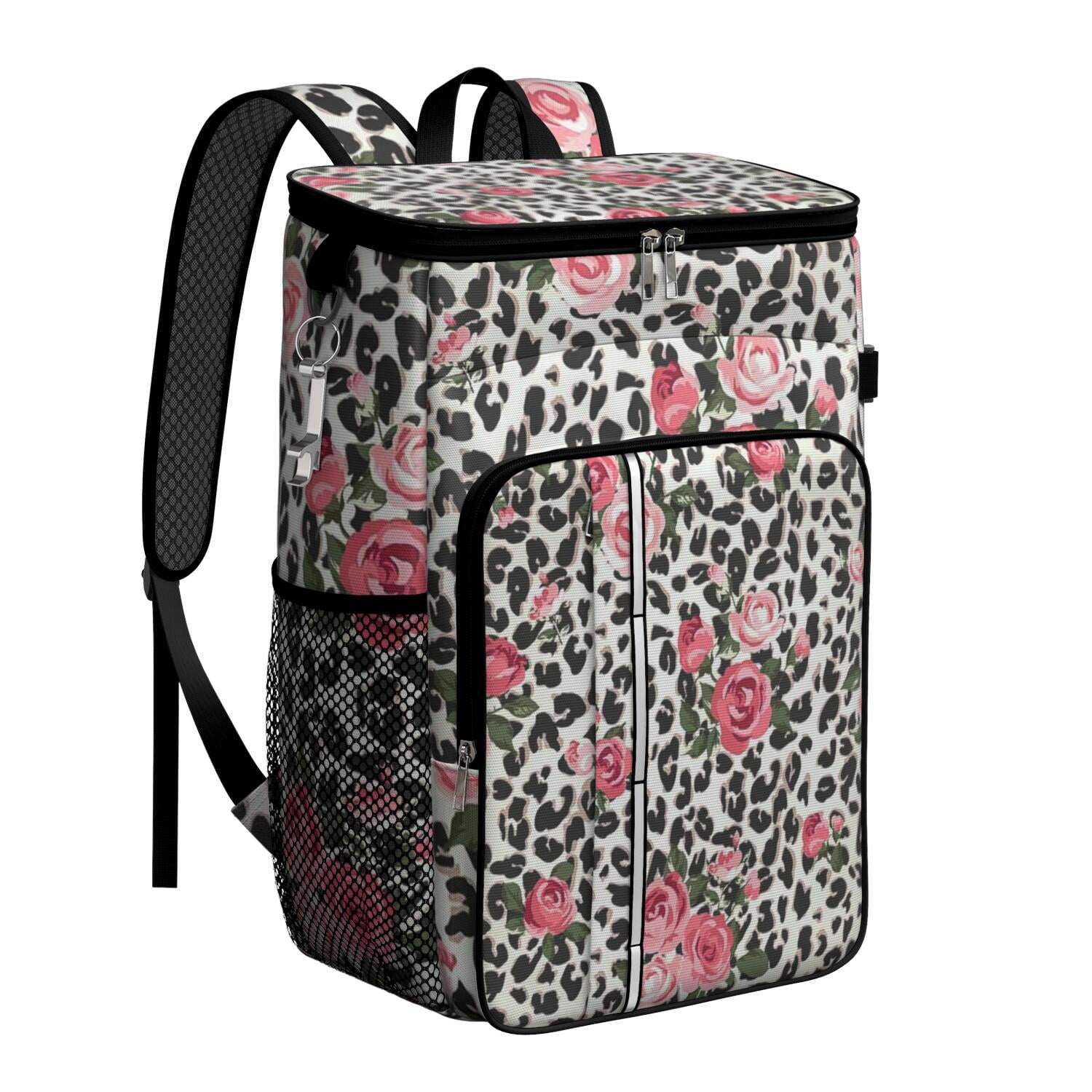 Travel Cooler Bag - Pioneer Flower Floral Print Pattern Camping Beer Cooler Backpack with Bottle Opener- Waterproof Insulated Picnic Backpacks - Cooler Bag for Beach