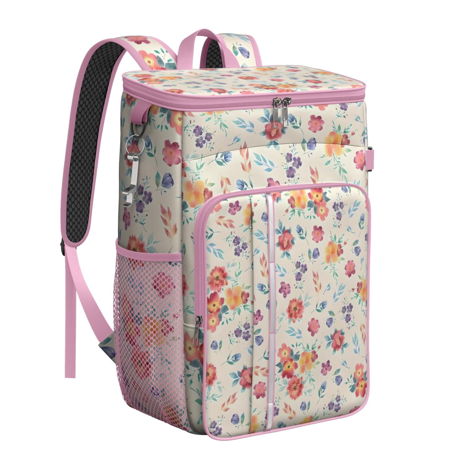 Travel Cooler Bag - Pioneer Flower Floral Print Pattern Camping Beer Cooler Backpack with Bottle Opener- Waterproof Insulated Picnic Backpacks - Cooler Bag for Beach