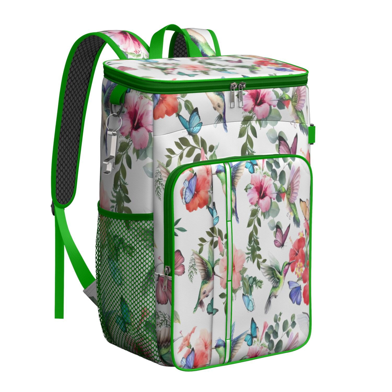Travel Cooler Bag - Pioneer Flower Floral Print Pattern Camping Beer Cooler Backpack with Bottle Opener- Waterproof Insulated Picnic Backpacks - Cooler Bag for Beach