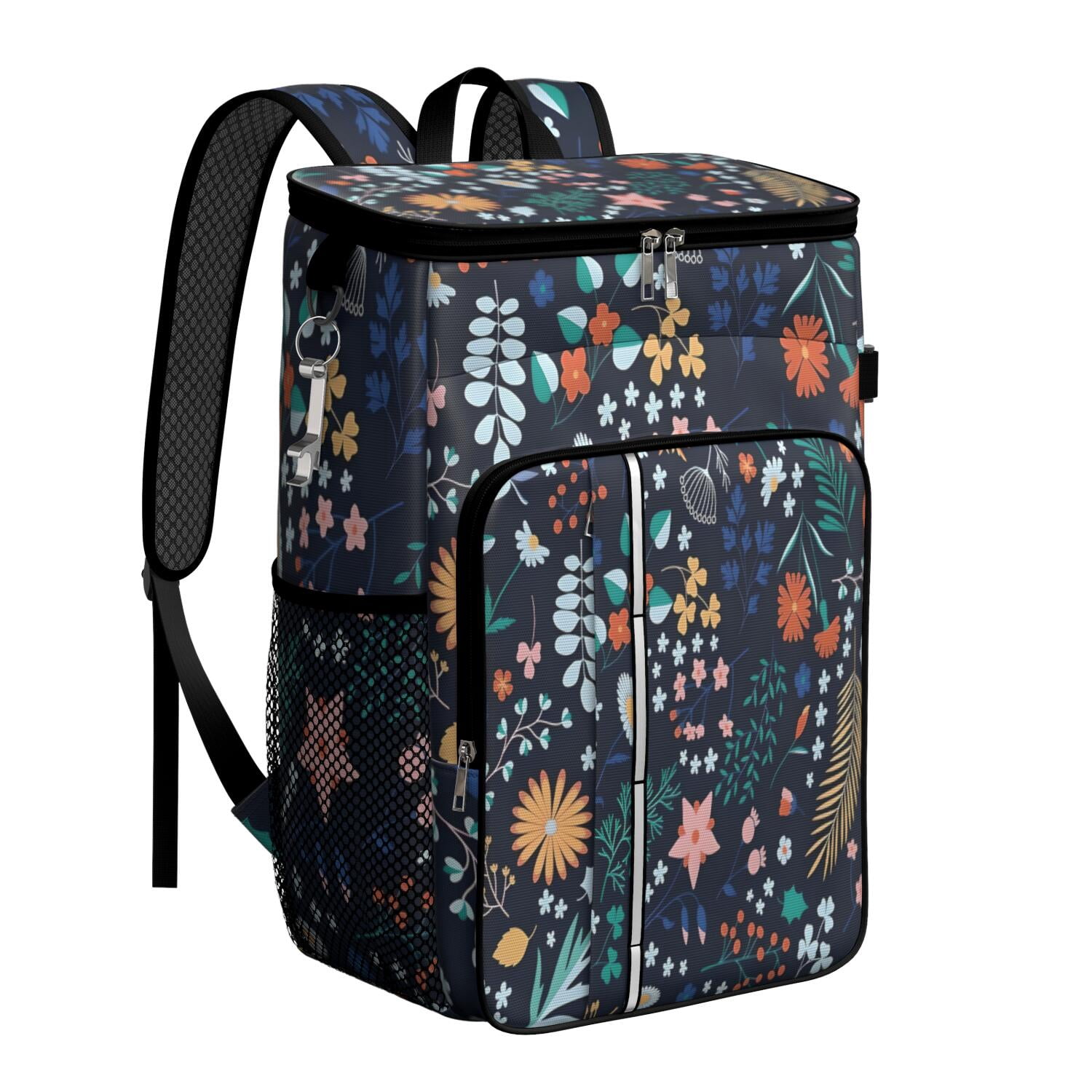 Travel Cooler Bag - Pioneer Flower Floral Print Pattern Camping Beer Cooler Backpack with Bottle Opener- Waterproof Insulated Picnic Backpacks - Cooler Bag for Beach