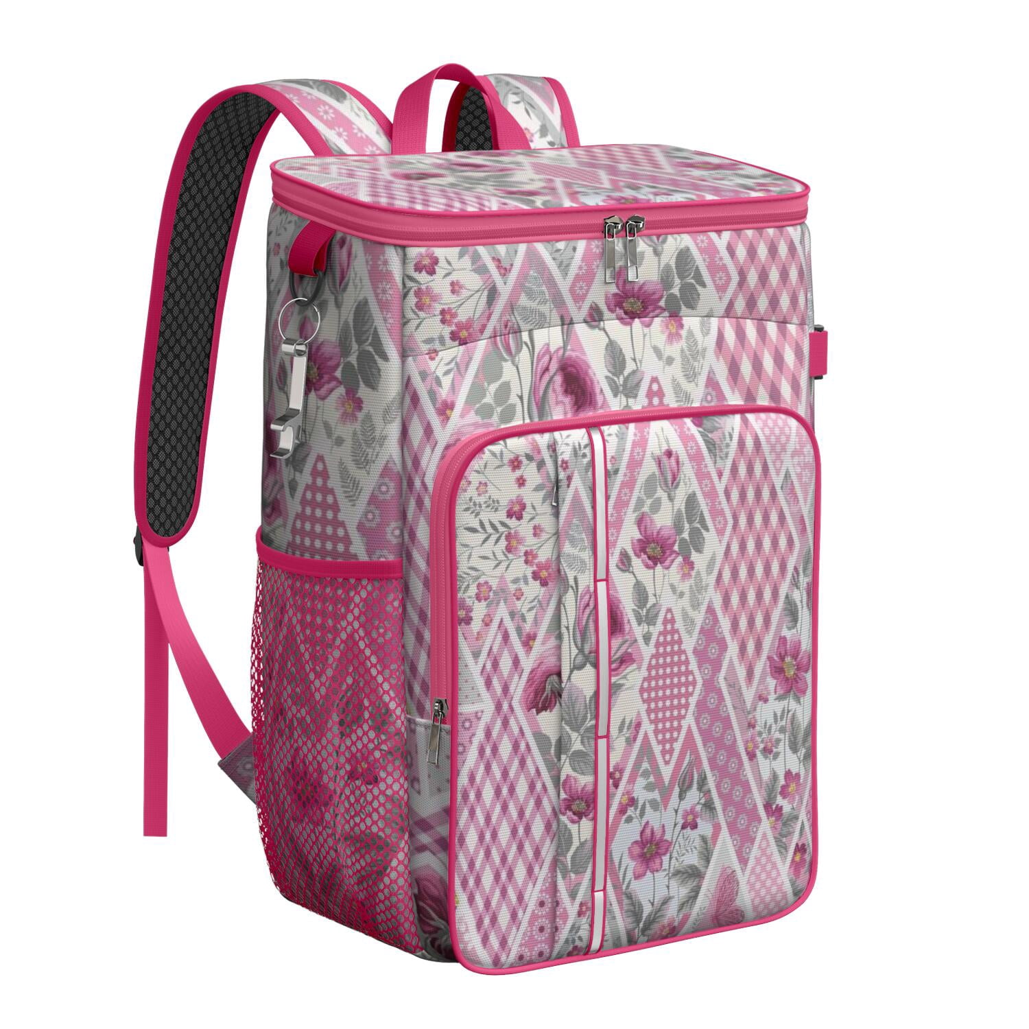 Travel Cooler Bag - Pioneer Flower Floral Print Pattern Camping Beer Cooler Backpack with Bottle Opener- Waterproof Insulated Picnic Backpacks - Cooler Bag for Beach