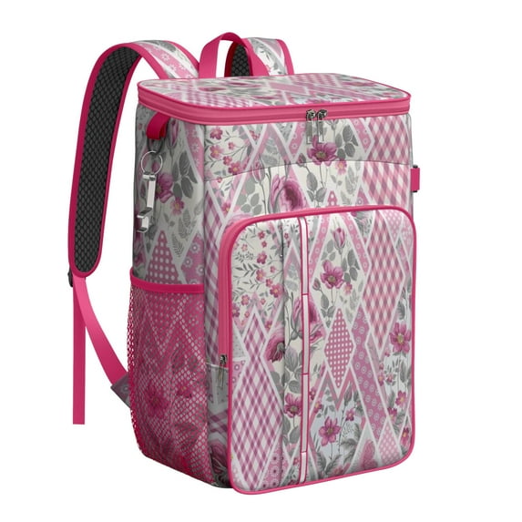Travel Cooler Bag - Pioneer Flower Floral Print Pattern Camping Beer Cooler Backpack with Bottle Opener- Waterproof Insulated Picnic Backpacks - Cooler Bag for Beach