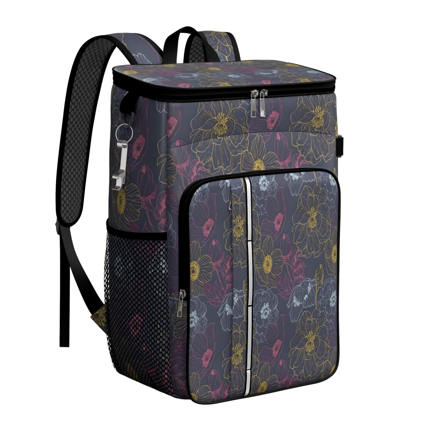 Travel Cooler Bag - Pioneer Flower Floral Print Pattern Camping Beer Cooler Backpack with Bottle Opener- Waterproof Insulated Picnic Backpacks - Cooler Bag for Beach