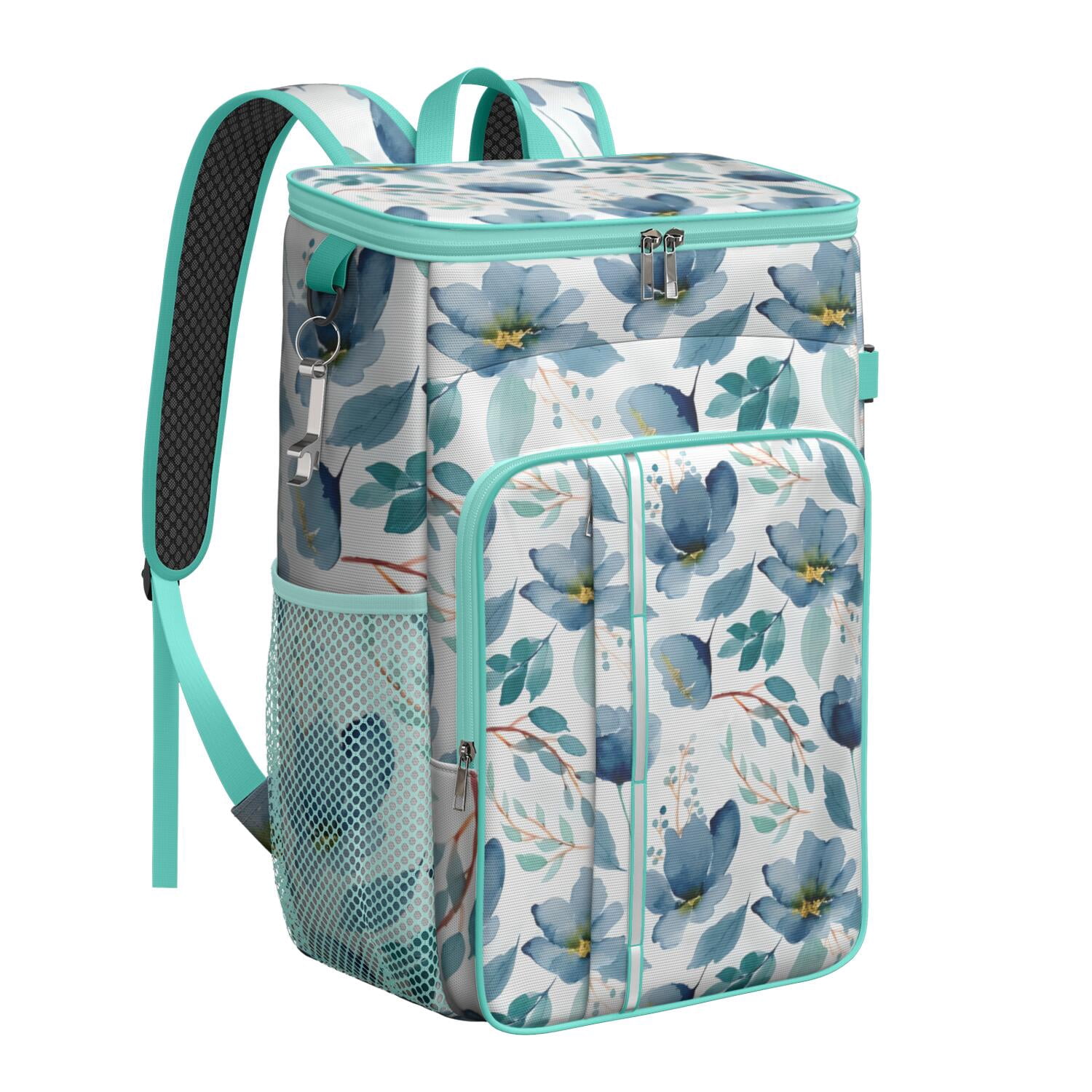 Travel Cooler Bag - Pioneer Flower Floral Print Pattern Camping Beer Cooler Backpack with Bottle Opener- Waterproof Insulated Picnic Backpacks - Cooler Bag for Beach