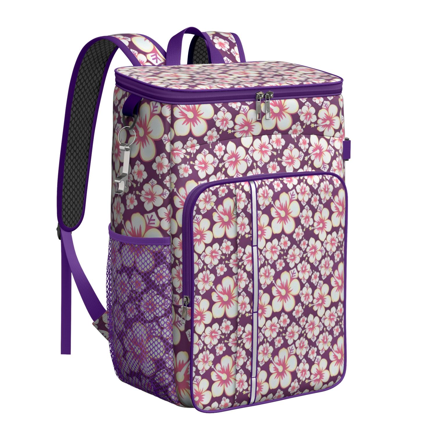 Travel Cooler Bag - Pioneer Flower Floral Print Pattern Camping Beer Cooler Backpack with Bottle Opener- Waterproof Insulated Picnic Backpacks - Cooler Bag for Beach