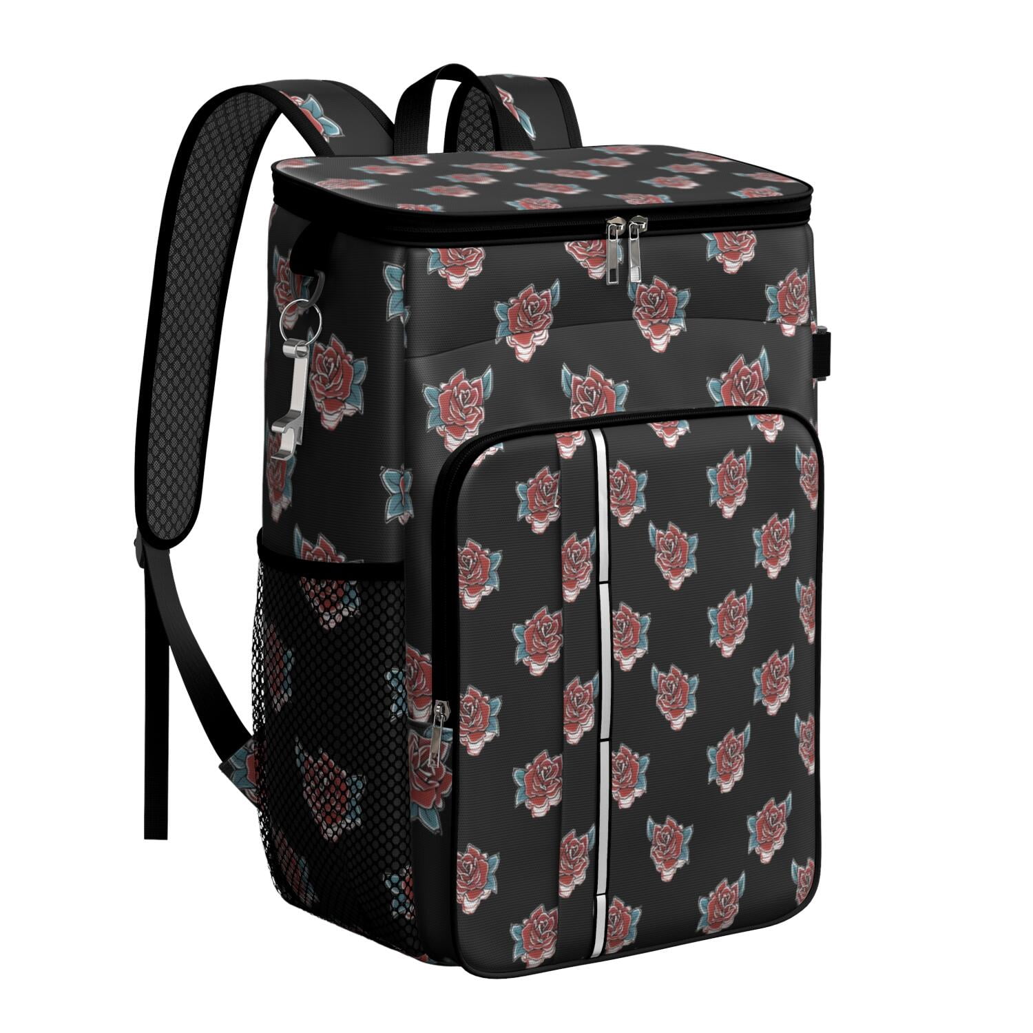 Travel Cooler Bag - Pioneer Flower Floral Print Pattern Camping Beer Cooler Backpack with Bottle Opener- Waterproof Insulated Picnic Backpacks - Cooler Bag for Beach
