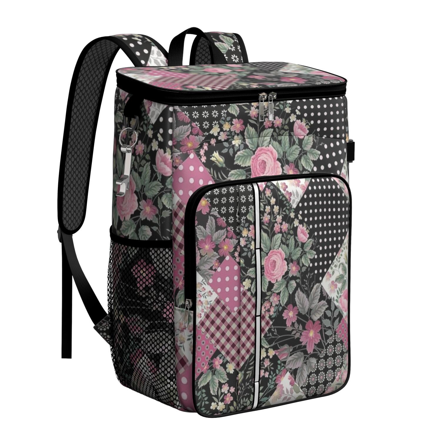 Travel Cooler Bag - Pioneer Flower Floral Print Pattern Camping Beer Cooler Backpack with Bottle Opener- Waterproof Insulated Picnic Backpacks - Cooler Bag for Beach
