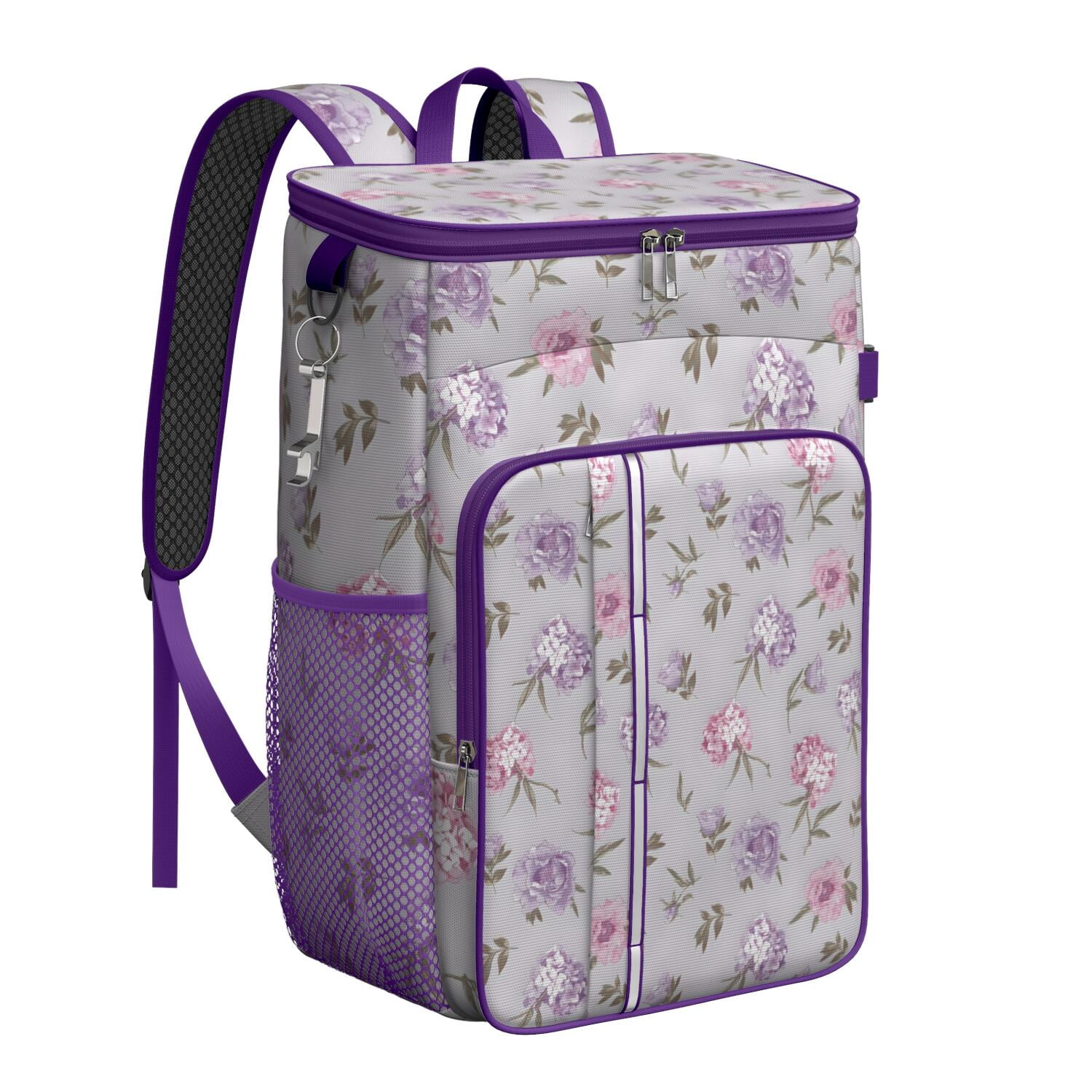 Travel Cooler Bag - Pioneer Flower Floral Print Pattern Camping Beer Cooler Backpack with Bottle Opener- Waterproof Insulated Picnic Backpacks - Cooler Bag for Beach