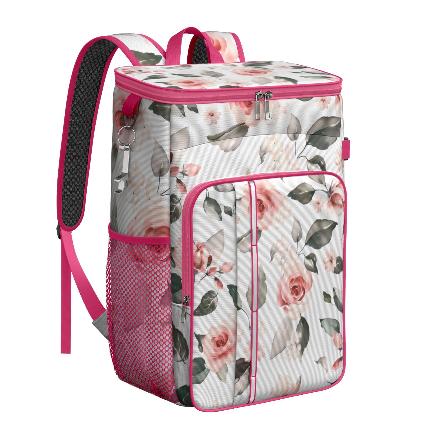 Travel Cooler Bag - Pioneer Flower Floral Print Pattern Camping Beer Cooler Backpack with Bottle Opener- Waterproof Insulated Picnic Backpacks - Cooler Bag for Beach