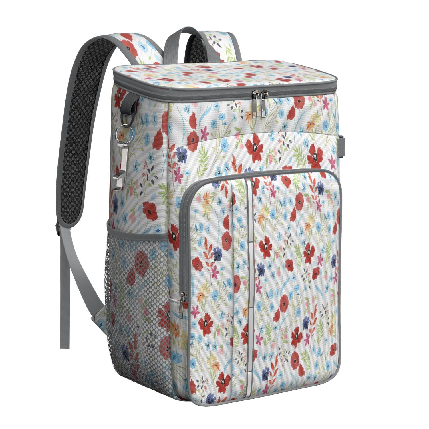 Travel Cooler Bag - Pioneer Flower Floral Print Pattern Camping Beer Cooler Backpack with Bottle Opener- Waterproof Insulated Picnic Backpacks - Cooler Bag for Beach