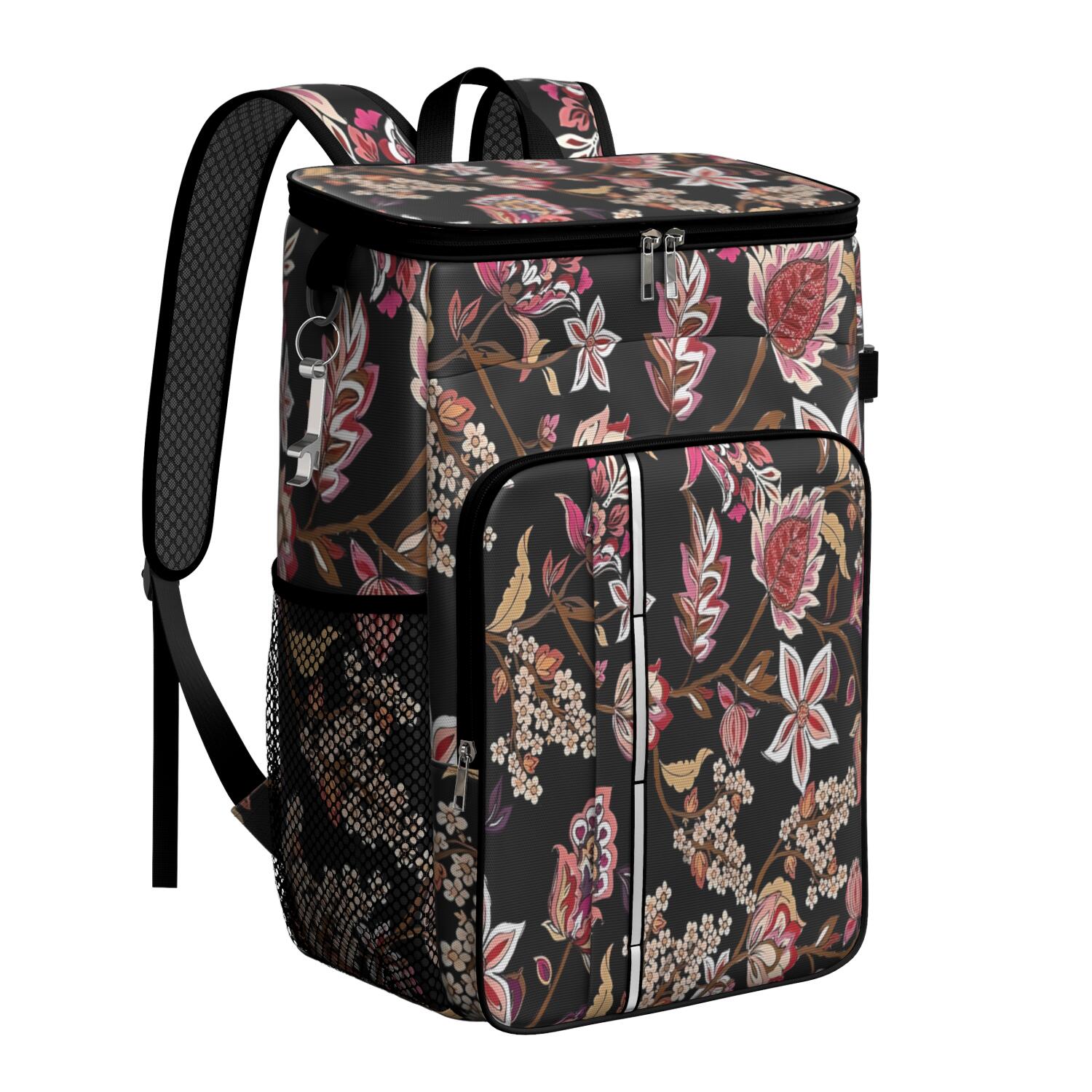 Travel Cooler Bag - Pioneer Flower Floral Print Pattern Camping Beer Cooler Backpack with Bottle Opener- Waterproof Insulated Picnic Backpacks - Cooler Bag for Beach