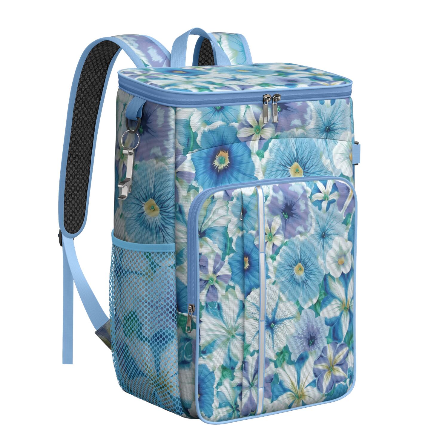 Travel Cooler Bag - Pioneer Flower Floral Print Pattern Camping Beer Cooler Backpack with Bottle Opener- Waterproof Insulated Picnic Backpacks - Cooler Bag for Beach
