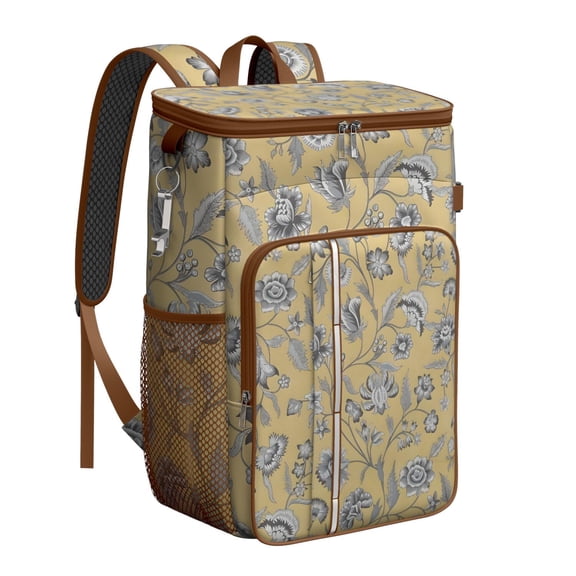 Travel Cooler Bag - Pioneer Flower Floral Print Pattern Camping Beer Cooler Backpack with Bottle Opener- Waterproof Insulated Picnic Backpacks - Cooler Bag for Beach